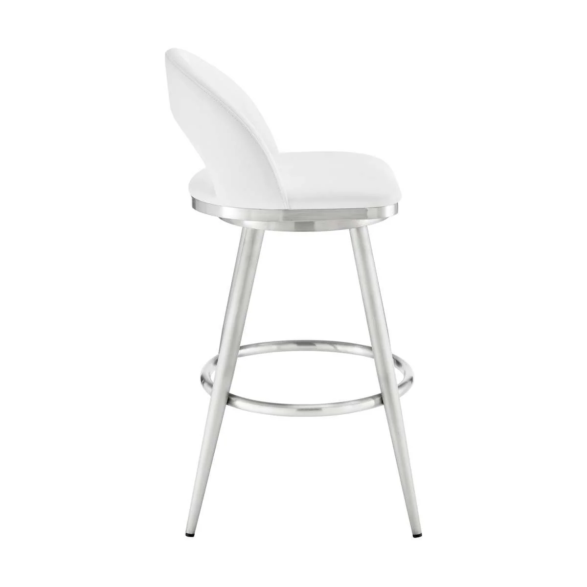 Charlotte 26" Swivel Counter Stool in Brushed Stainless Steel with White Faux Leather By Armen Living - Image 3