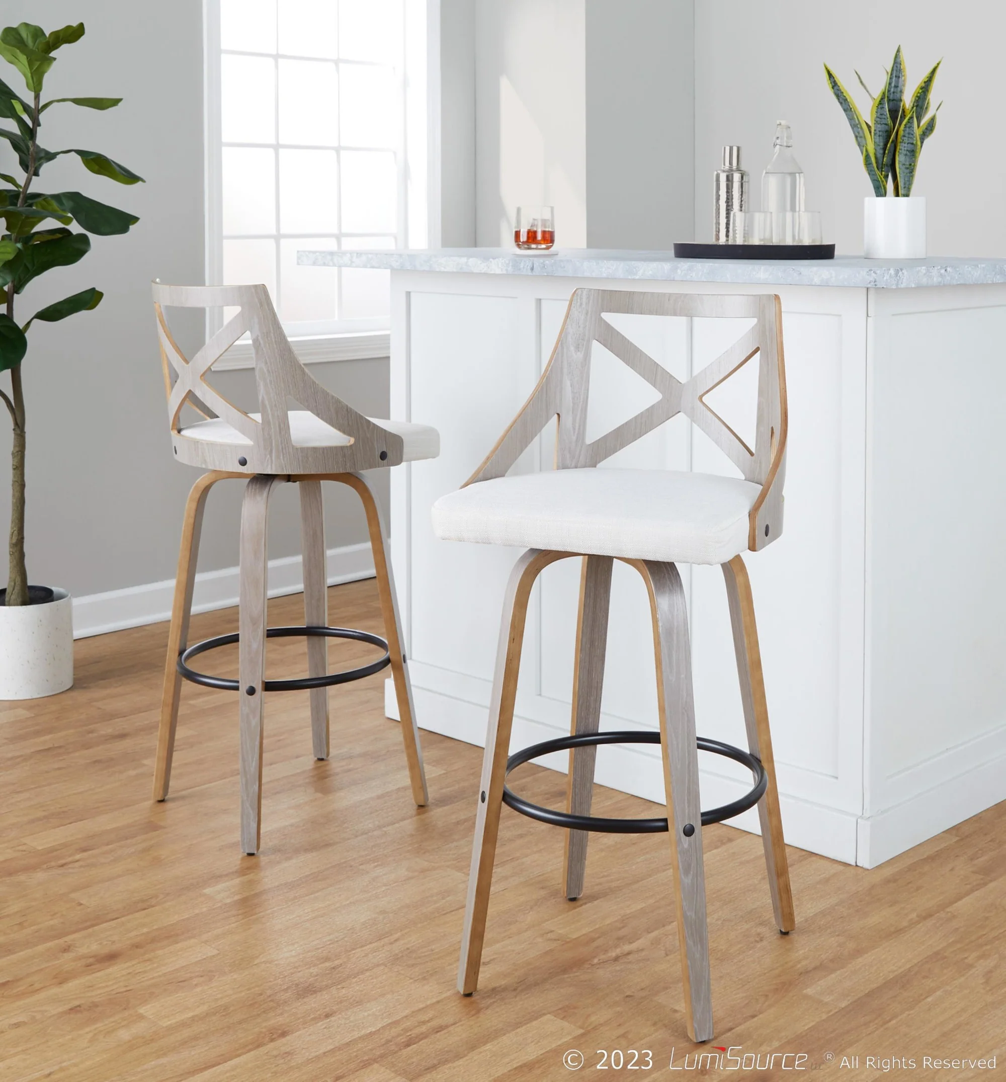 Charlotte 30" Fixed-Height Barstool - Set of 2 By LumiSource - B30-CHARLOTFB-GRTZQ2 LGYLGYCR2