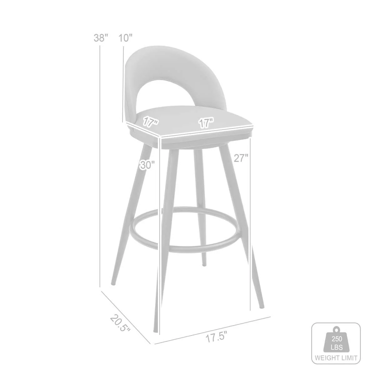 Charlotte 30" Swivel Bar Stool in Brushed Stainless Steel with Black Faux Leather By Armen Living - Image 6