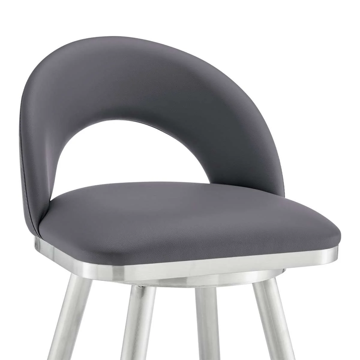 Charlotte 30" Swivel Bar Stool in Brushed Stainless Steel with Gray Faux Leather By Armen Living - Image 5