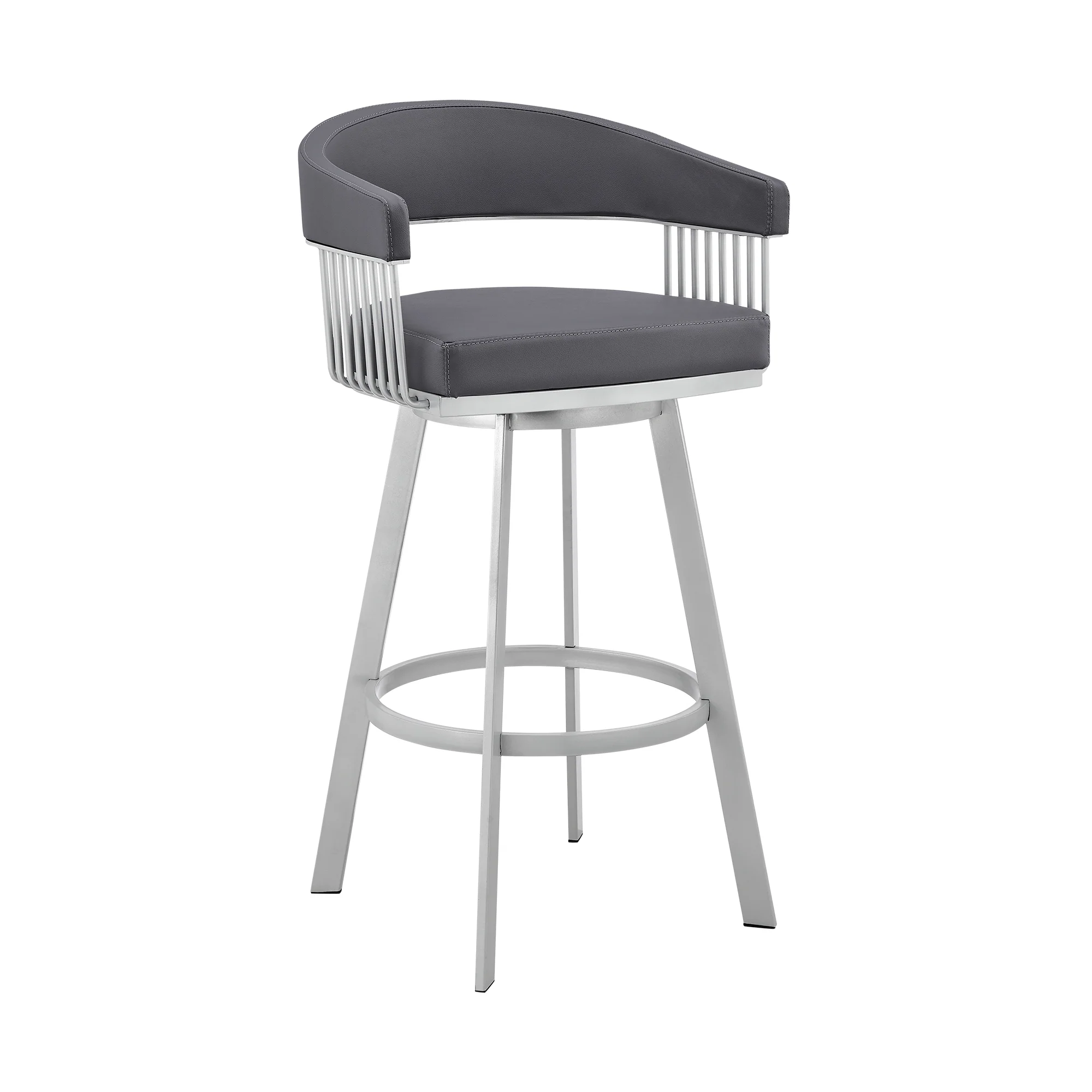 Chelsea 25" Slate Grey Faux Leather and Silver Metal Bar Stool By Armen Living - Image 2