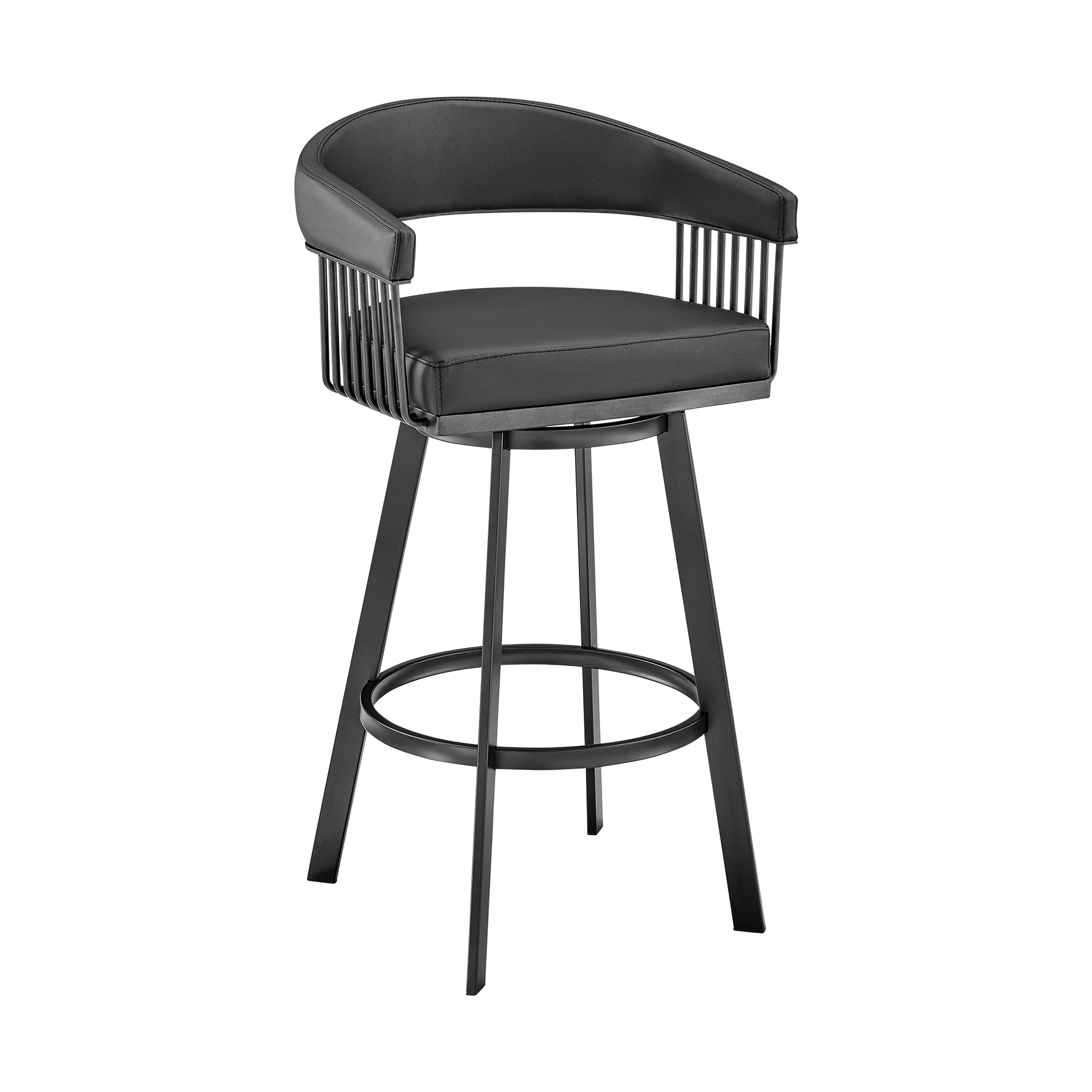 Chelsea 26" Counter Height Swivel Bar Stool in Black Finish and Black Faux Leather By Armen Living - Image 2