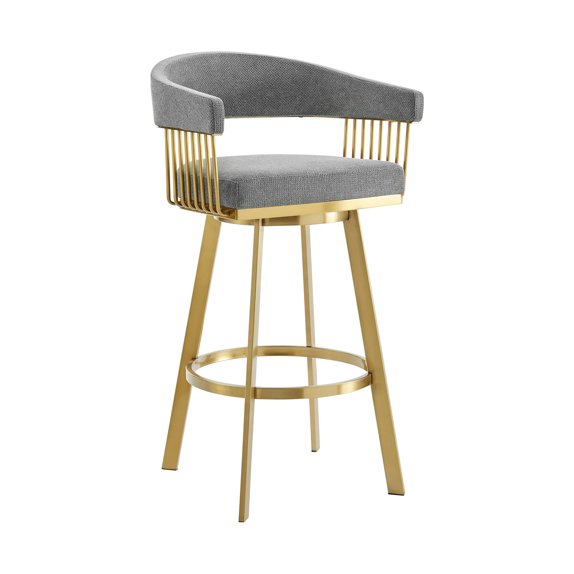 Chelsea 26" Swivel Counter Stool with Gold Brushed Stainless Steel and Anchor Gray Fabric By Armen Living - Image 2