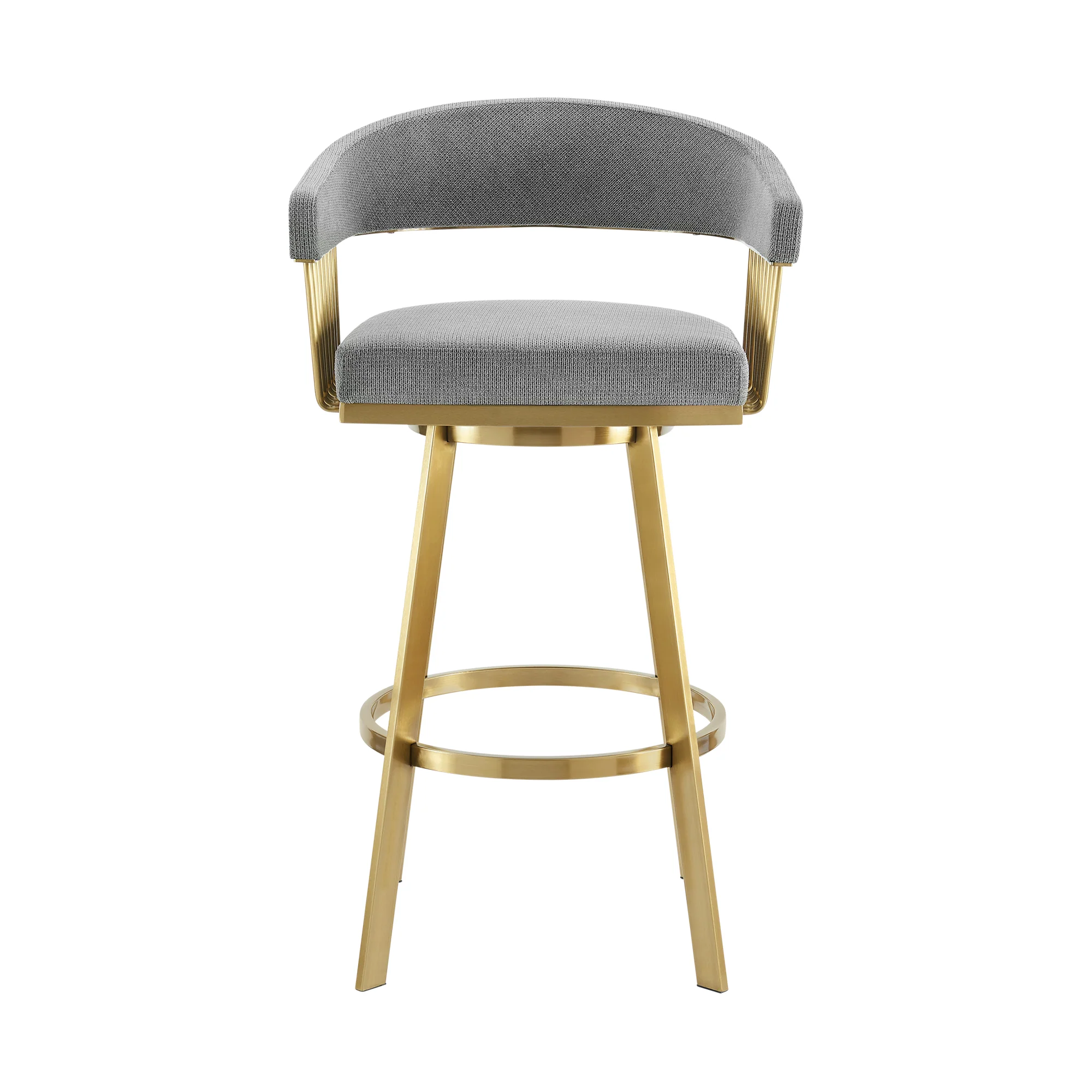 Chelsea 26" Swivel Counter Stool with Gold Brushed Stainless Steel and Anchor Gray Fabric By Armen Living - Image 3