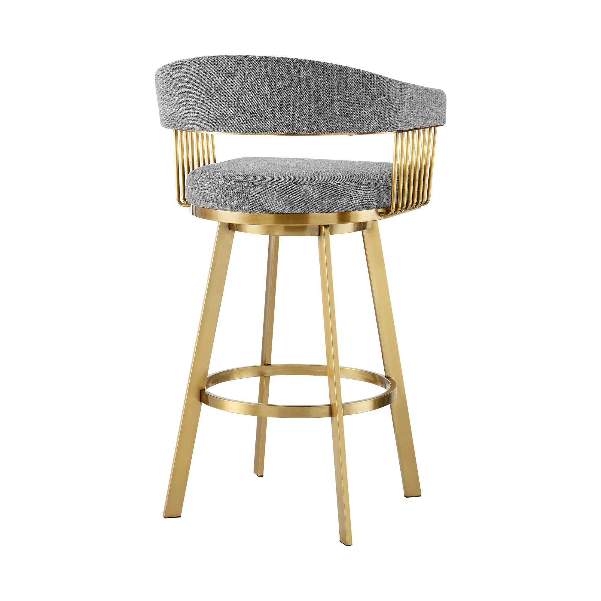 Chelsea 26" Swivel Counter Stool with Gold Brushed Stainless Steel and Anchor Gray Fabric By Armen Living - Image 4