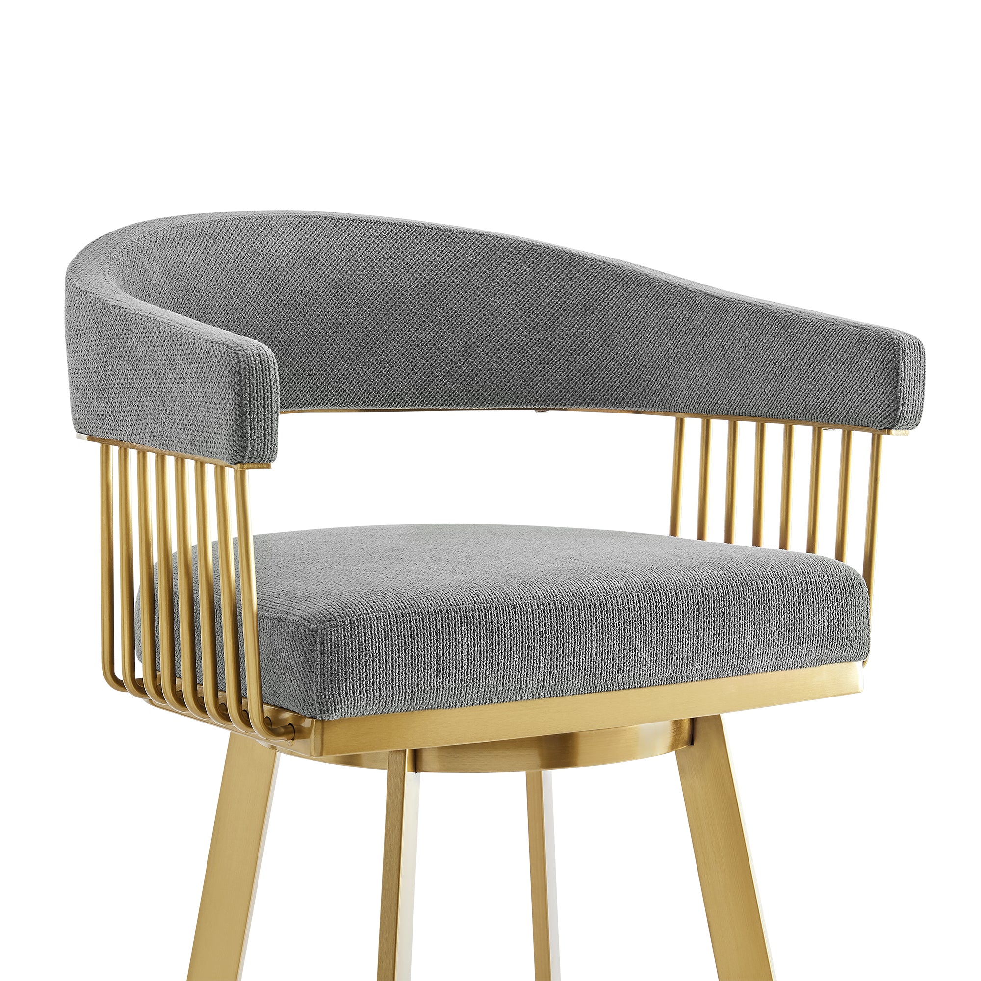 Chelsea 26" Swivel Counter Stool with Gold Brushed Stainless Steel and Anchor Gray Fabric By Armen Living - Image 5