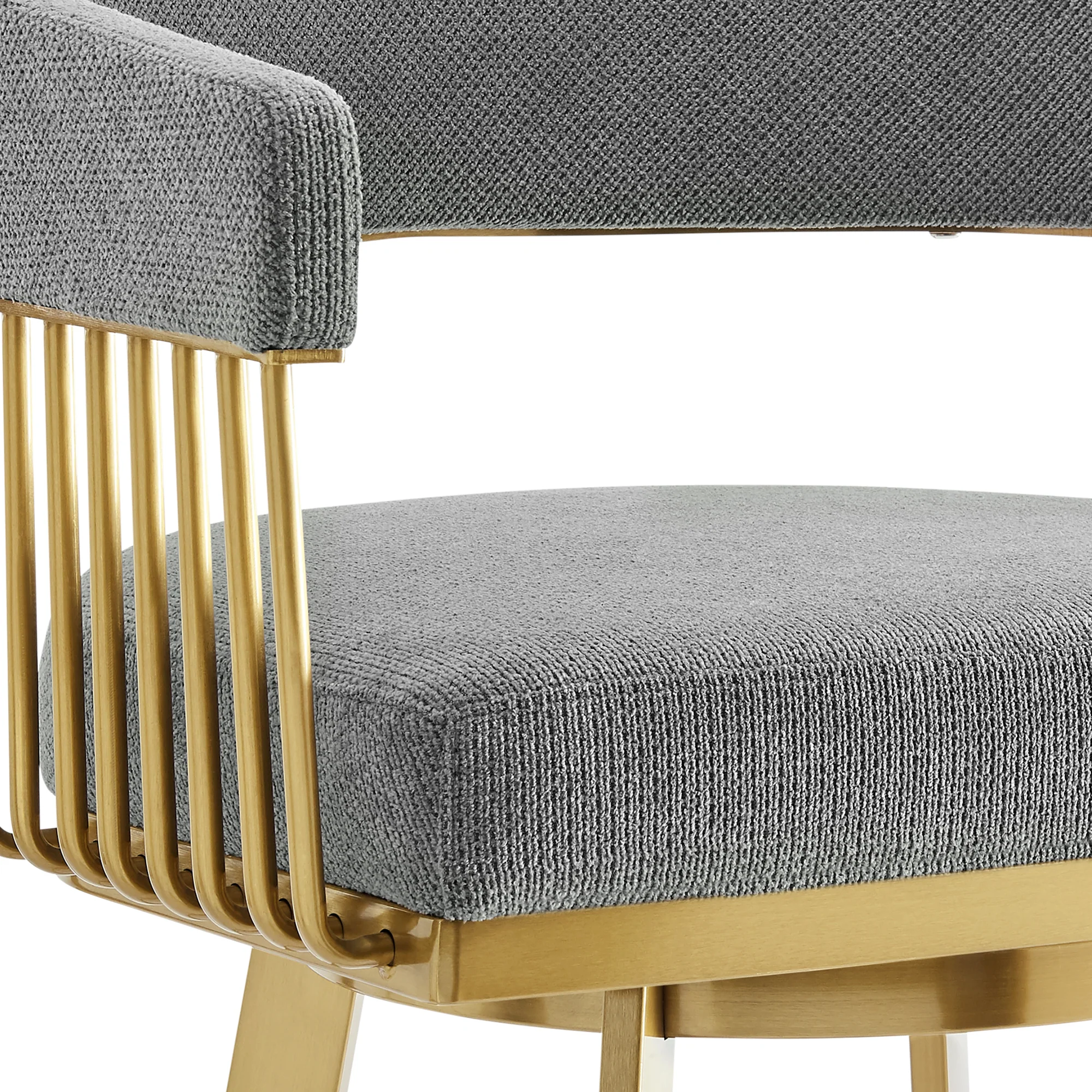 Chelsea 26" Swivel Counter Stool with Gold Brushed Stainless Steel and Anchor Gray Fabric By Armen Living - Image 7
