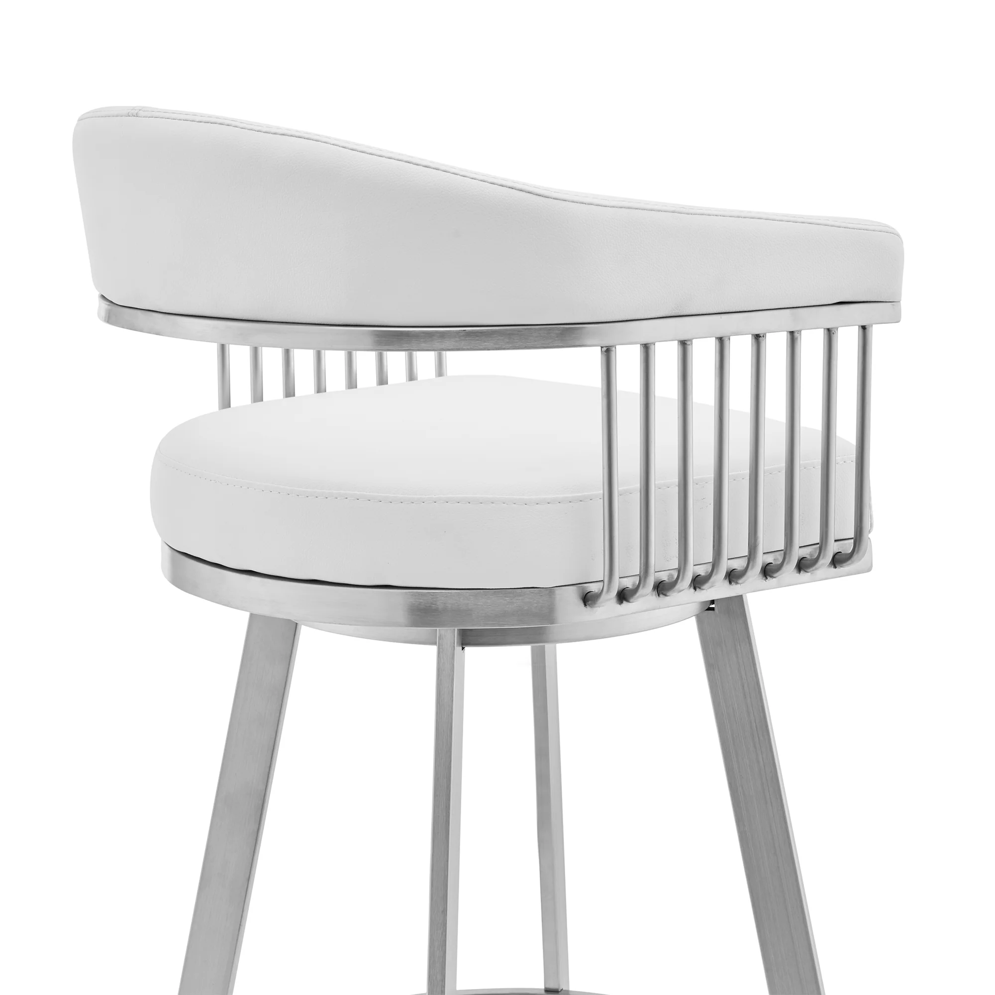 Chelsea 26" White Faux Leather and Brushed Stainless Steel Swivel Bar Stool By Armen Living - Image 6
