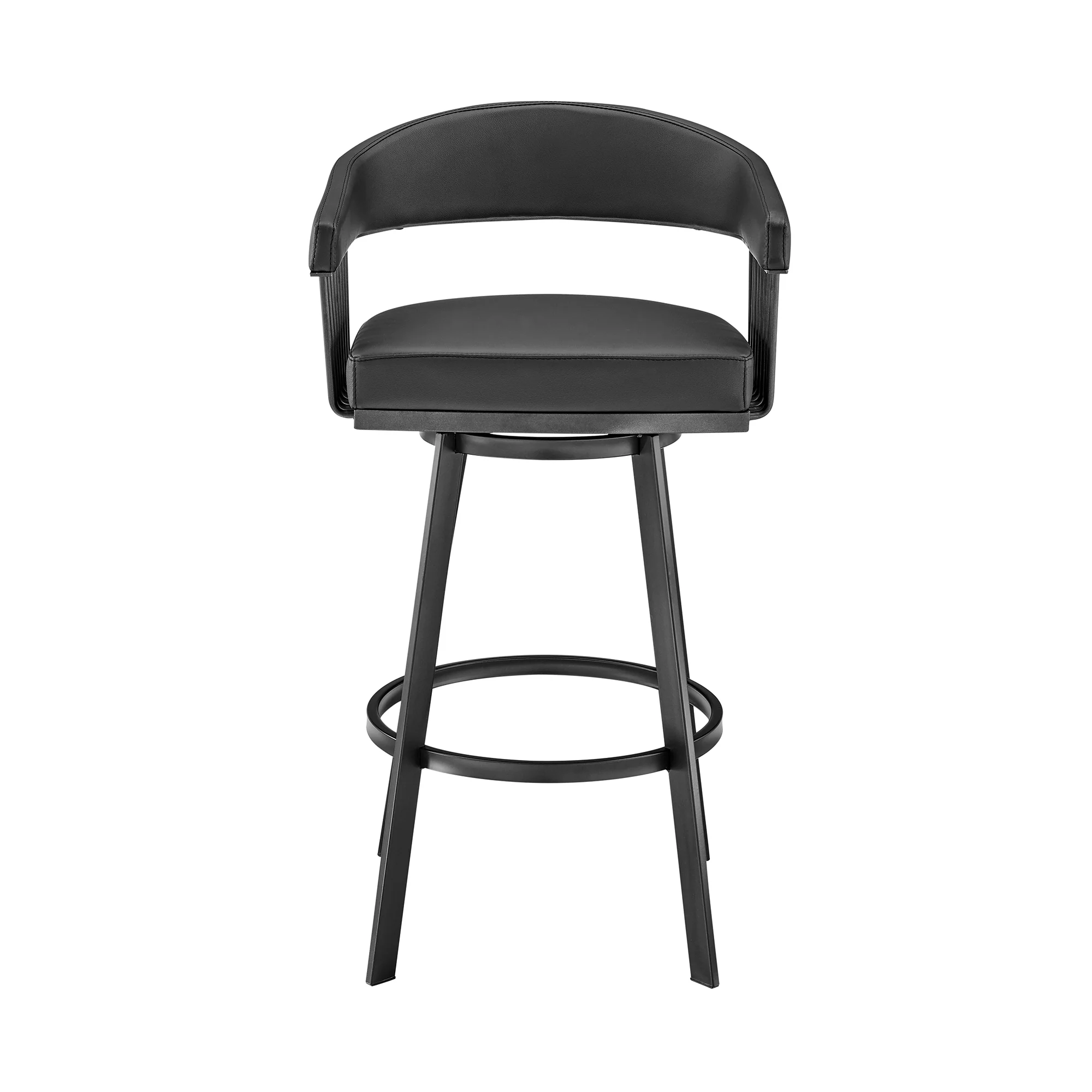 Chelsea 30" Bar Height Swivel Bar Stool in Black Finish and Black Faux Leather By Armen Living - Image 3