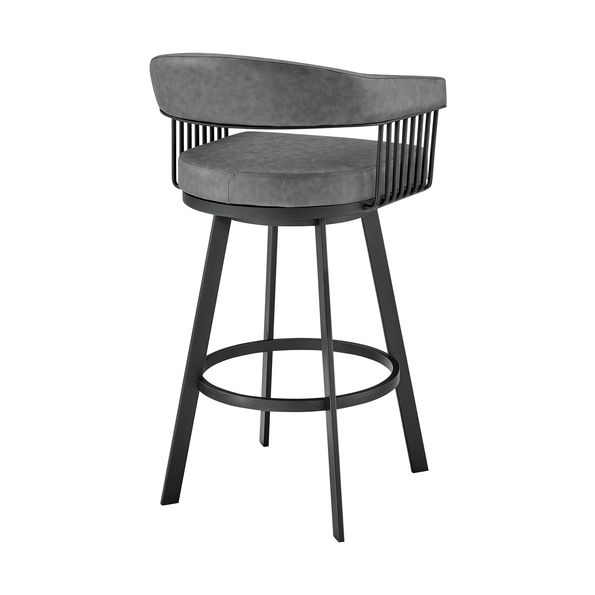 Chelsea 30" Bar Height Swivel Bar Stool in Black Finish and Gray Faux Leather By Armen Living - Image 5