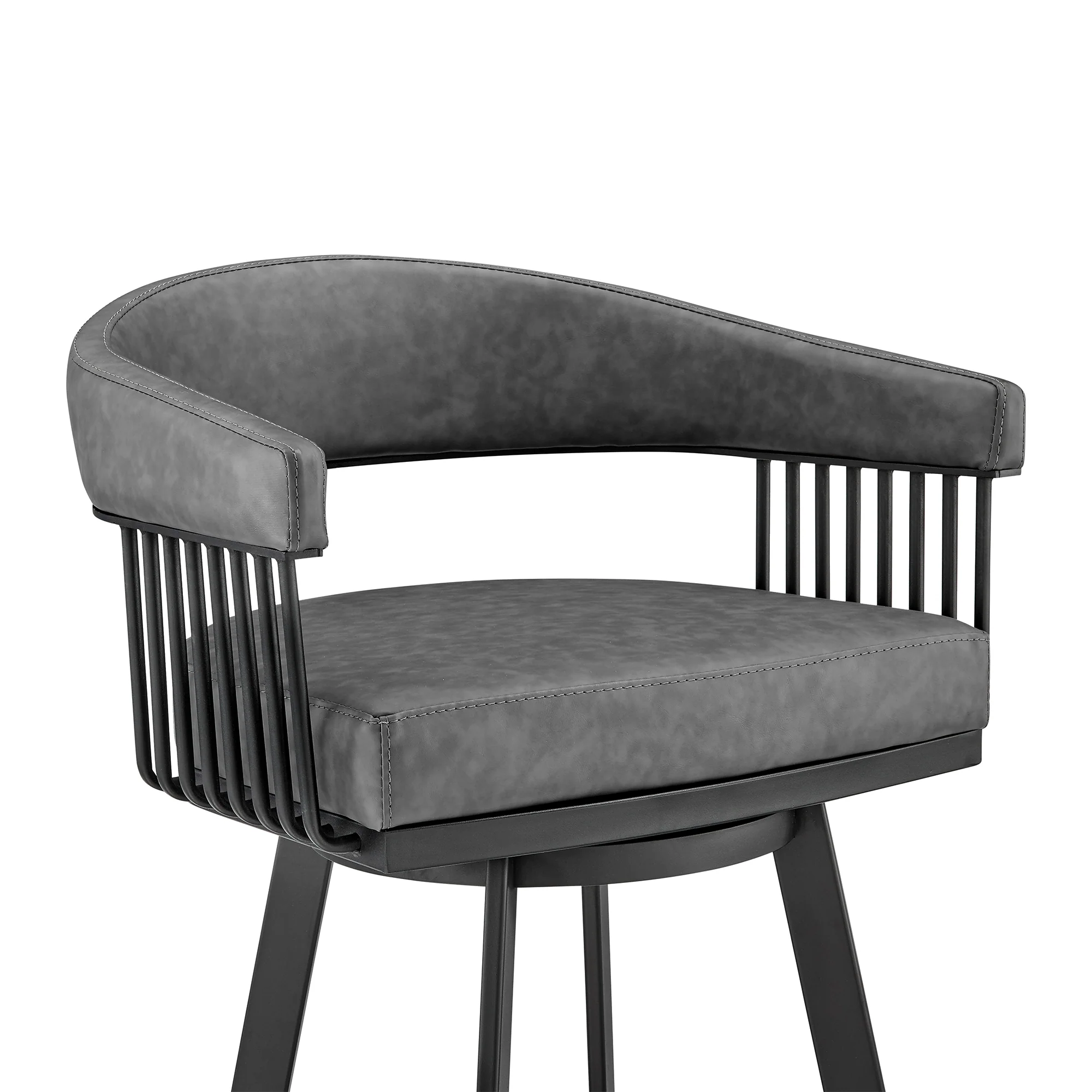 Chelsea 30" Bar Height Swivel Bar Stool in Black Finish and Gray Faux Leather By Armen Living - Image 7