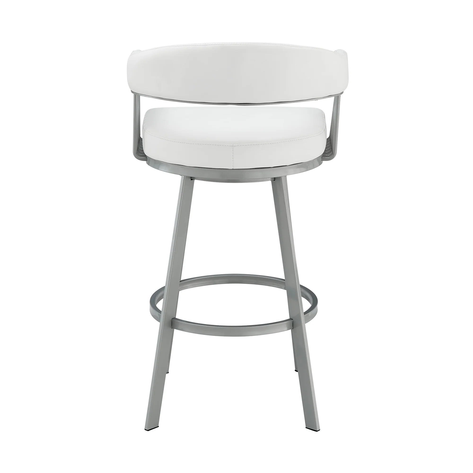 Chelsea 30" Bar Height Swivel Bar Stool in Silver finish and White Faux Leather By Armen Living - Image 6