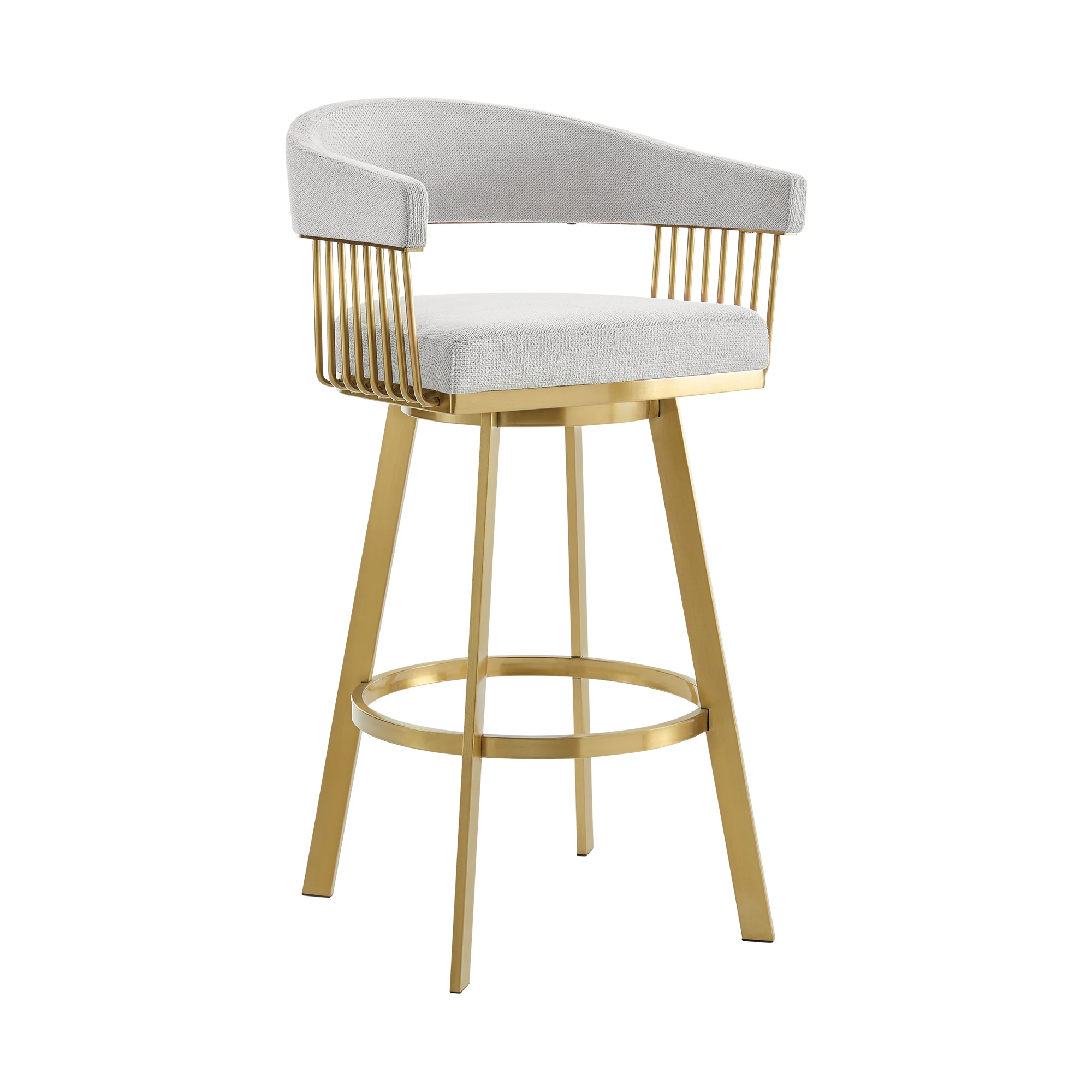 Chelsea 30" Swivel Bar Stool with Gold Brushed Stainless Steel and Silver Fabric By Armen Living - Image 2