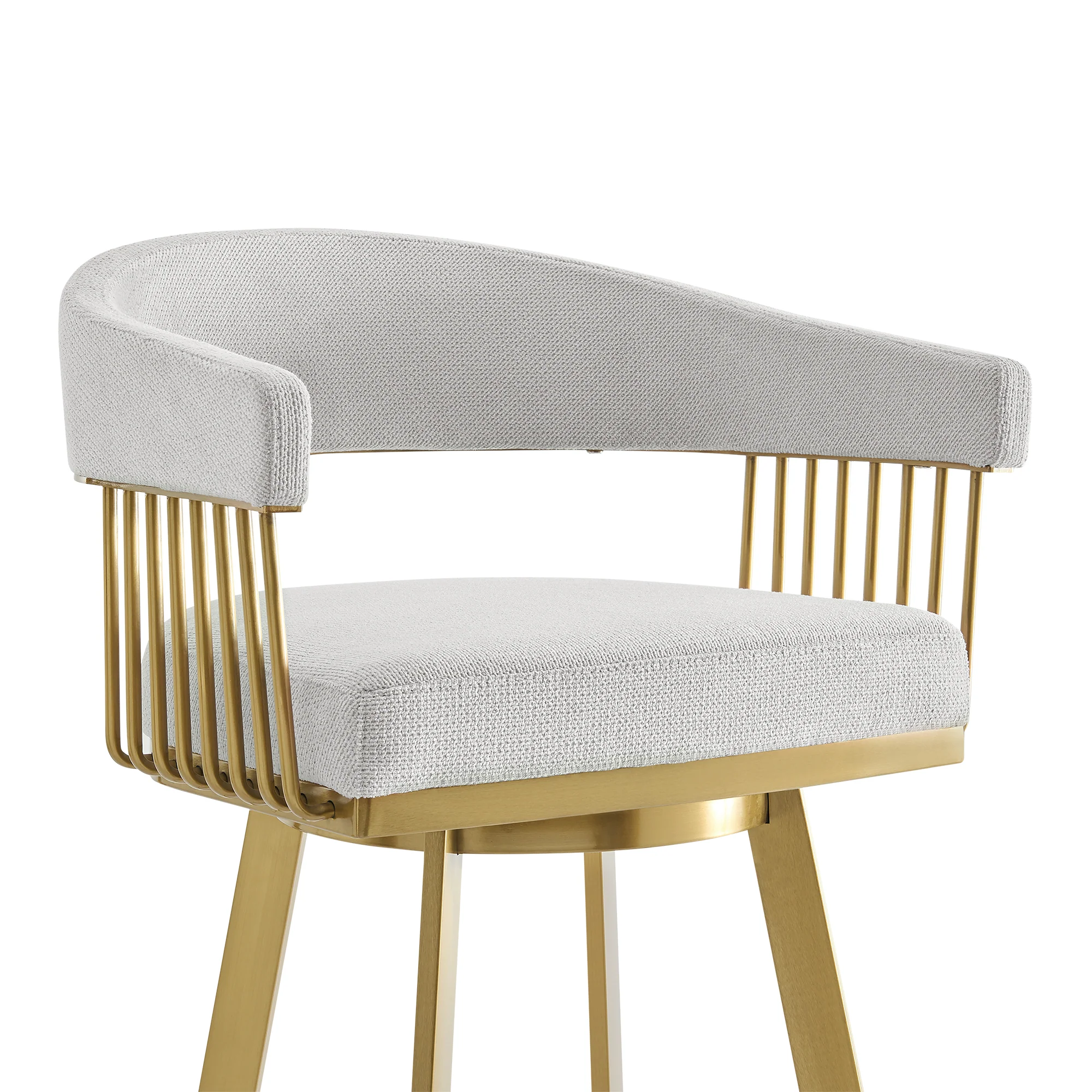 Chelsea 30" Swivel Bar Stool with Gold Brushed Stainless Steel and Silver Fabric By Armen Living - Image 5