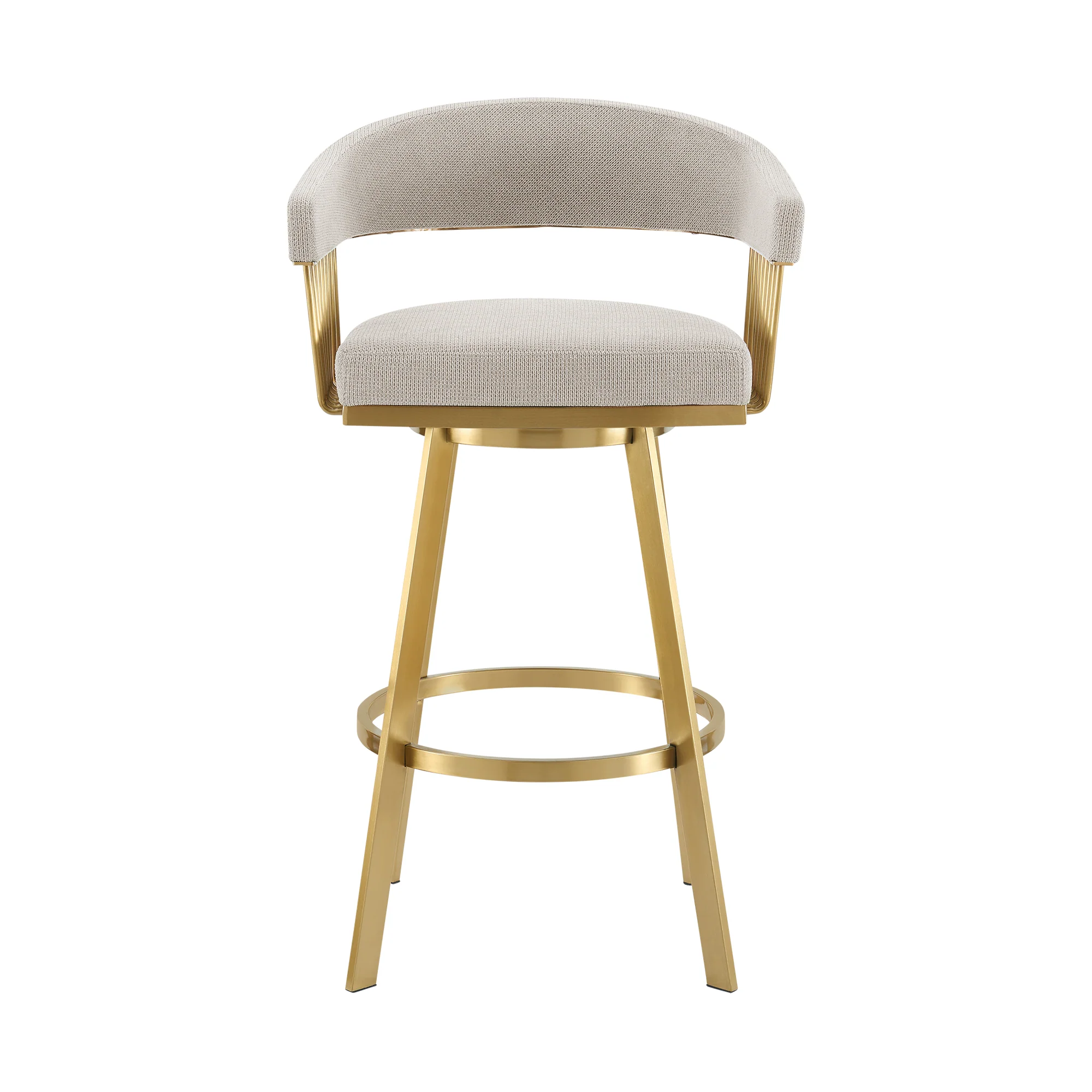 Chelsea 30" Swivel Bar Stool with Gold Brushed Stainless Steel and Taupe Fabric By Armen Living - Image 3