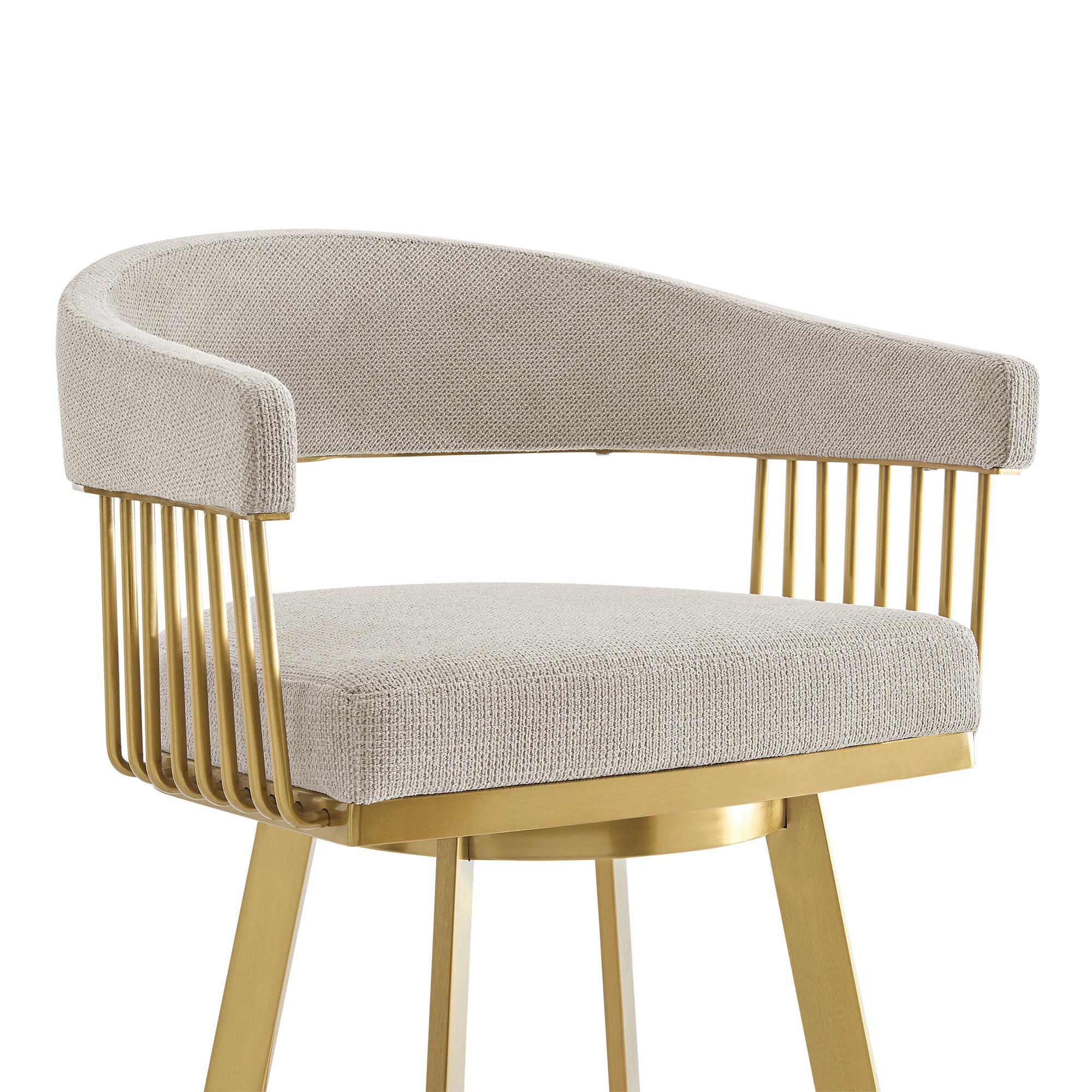 Chelsea 30" Swivel Bar Stool with Gold Brushed Stainless Steel and Taupe Fabric By Armen Living - Image 5