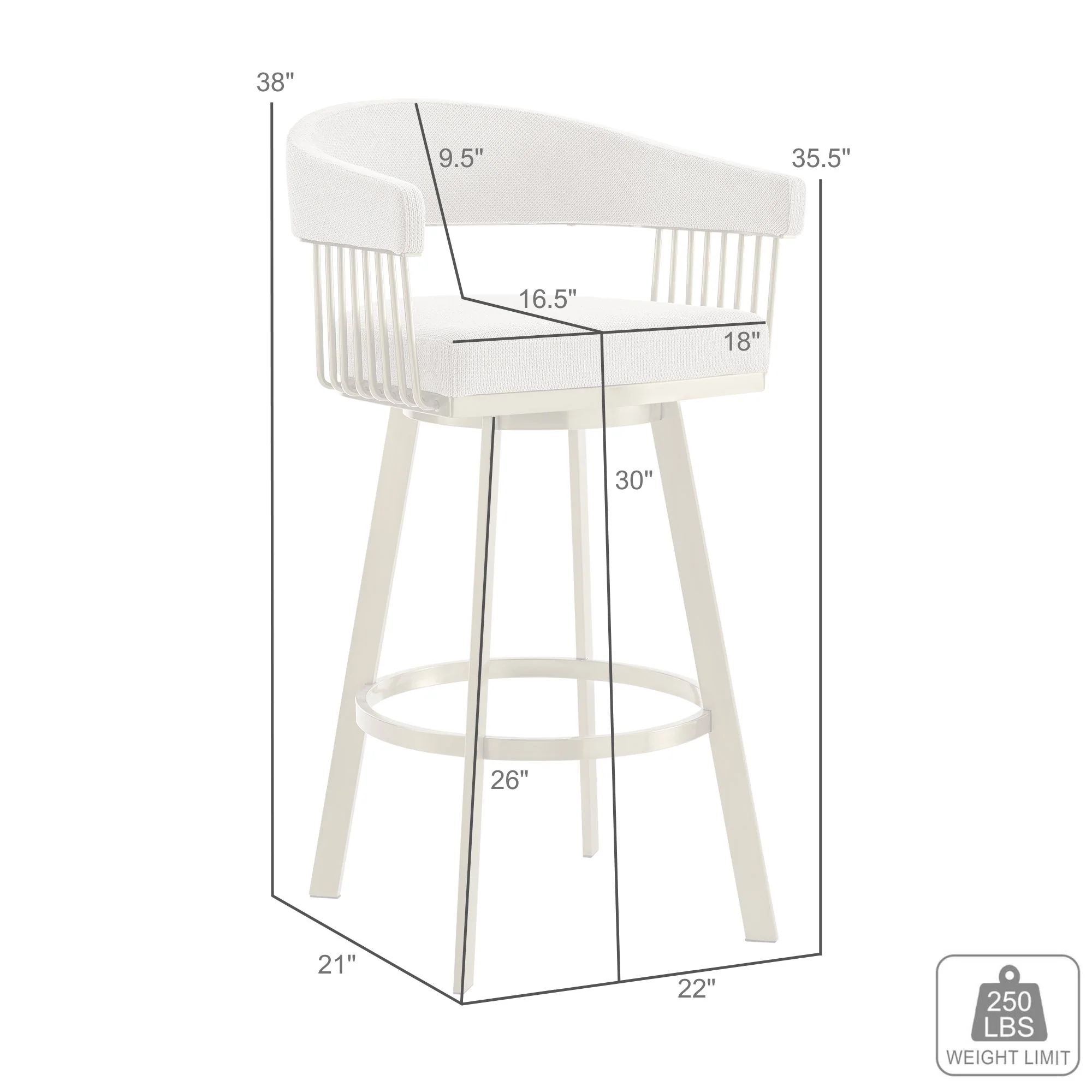 Chelsea 30" Swivel Bar Stool with Gold Brushed Stainless Steel and Taupe Fabric By Armen Living - Image 9
