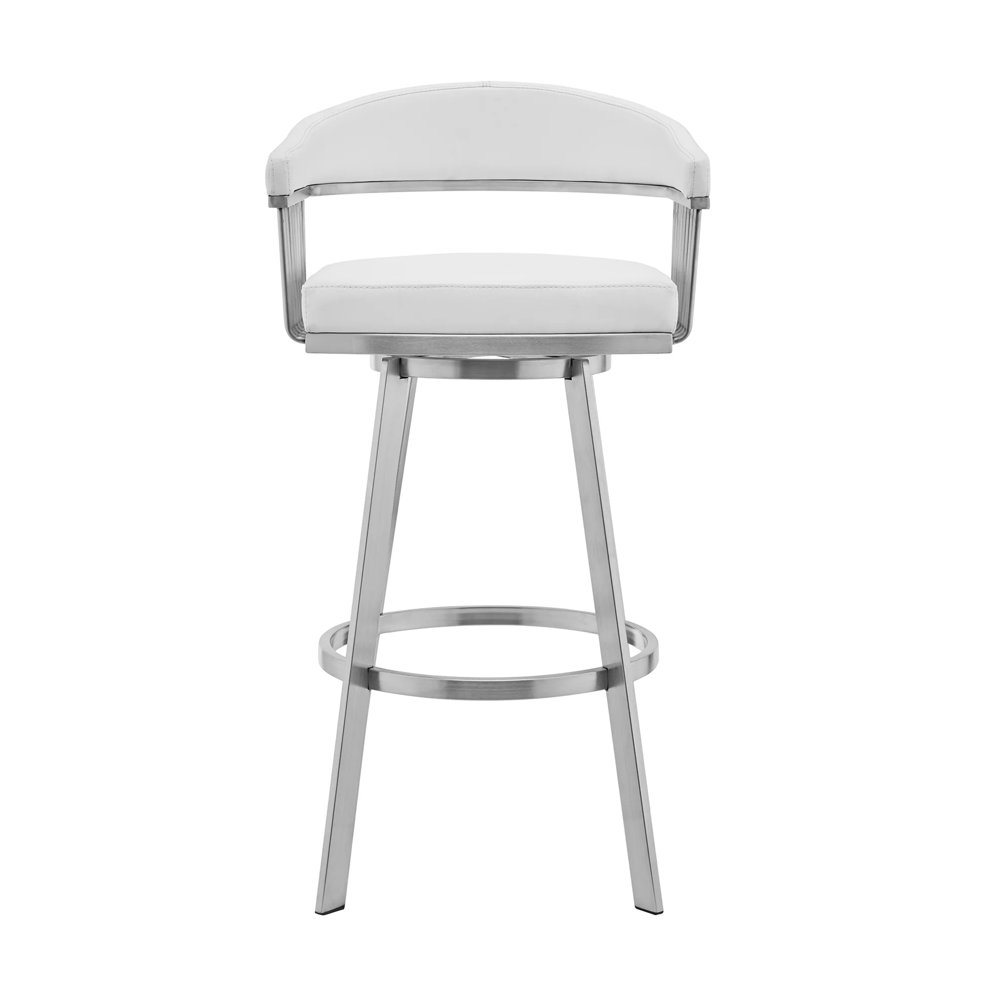 Chelsea 30" White Faux Leather and Brushed Stainless Steel Swivel Bar Stool By Armen Living - Image 3