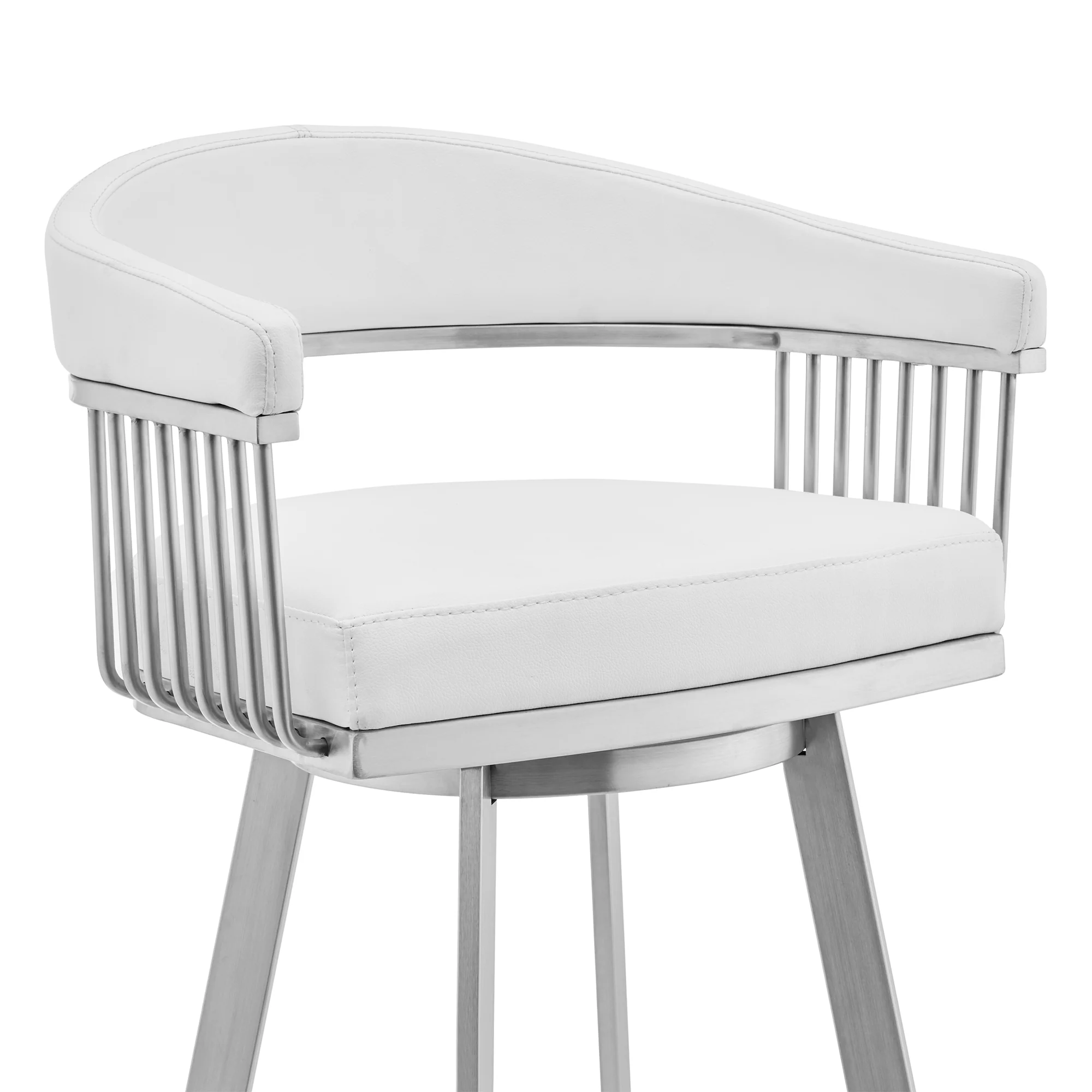 Chelsea 30" White Faux Leather and Brushed Stainless Steel Swivel Bar Stool By Armen Living - Image 5