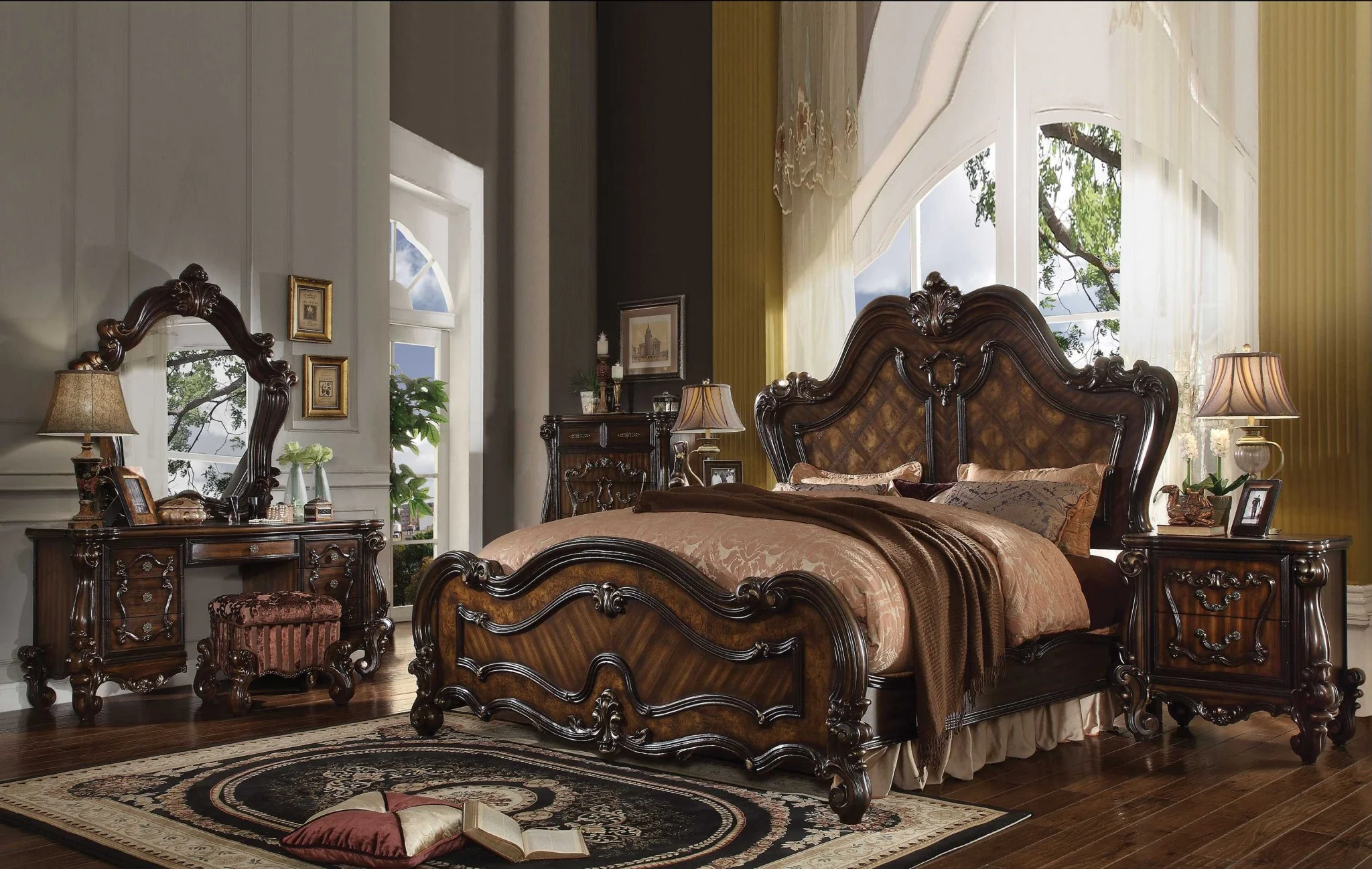 Cherry Oak Wood Poly Resin Eastern King Bed By Homeroots - 348181