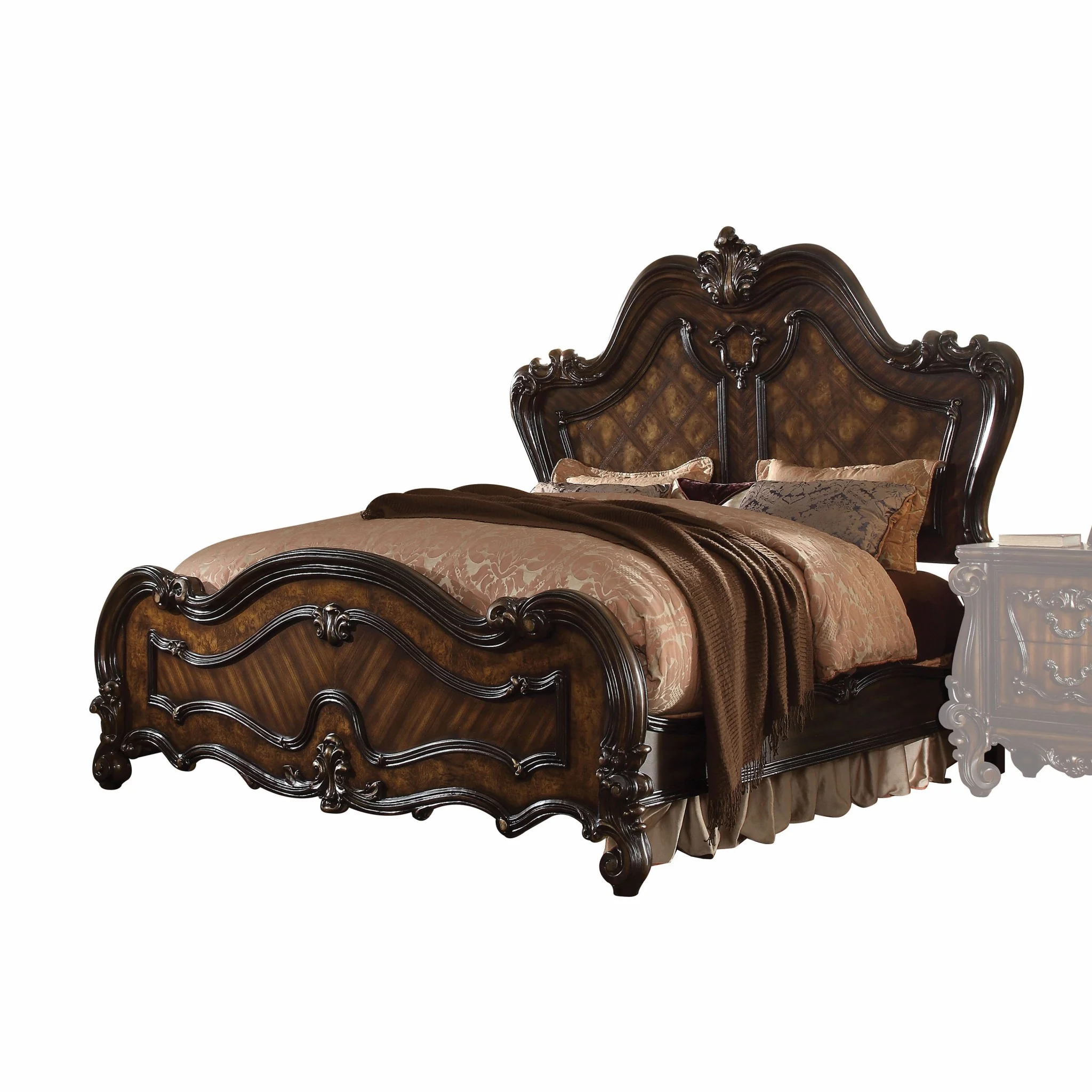 Cherry Oak Wood Poly Resin Eastern King Bed By Homeroots - 348181 - Image 2