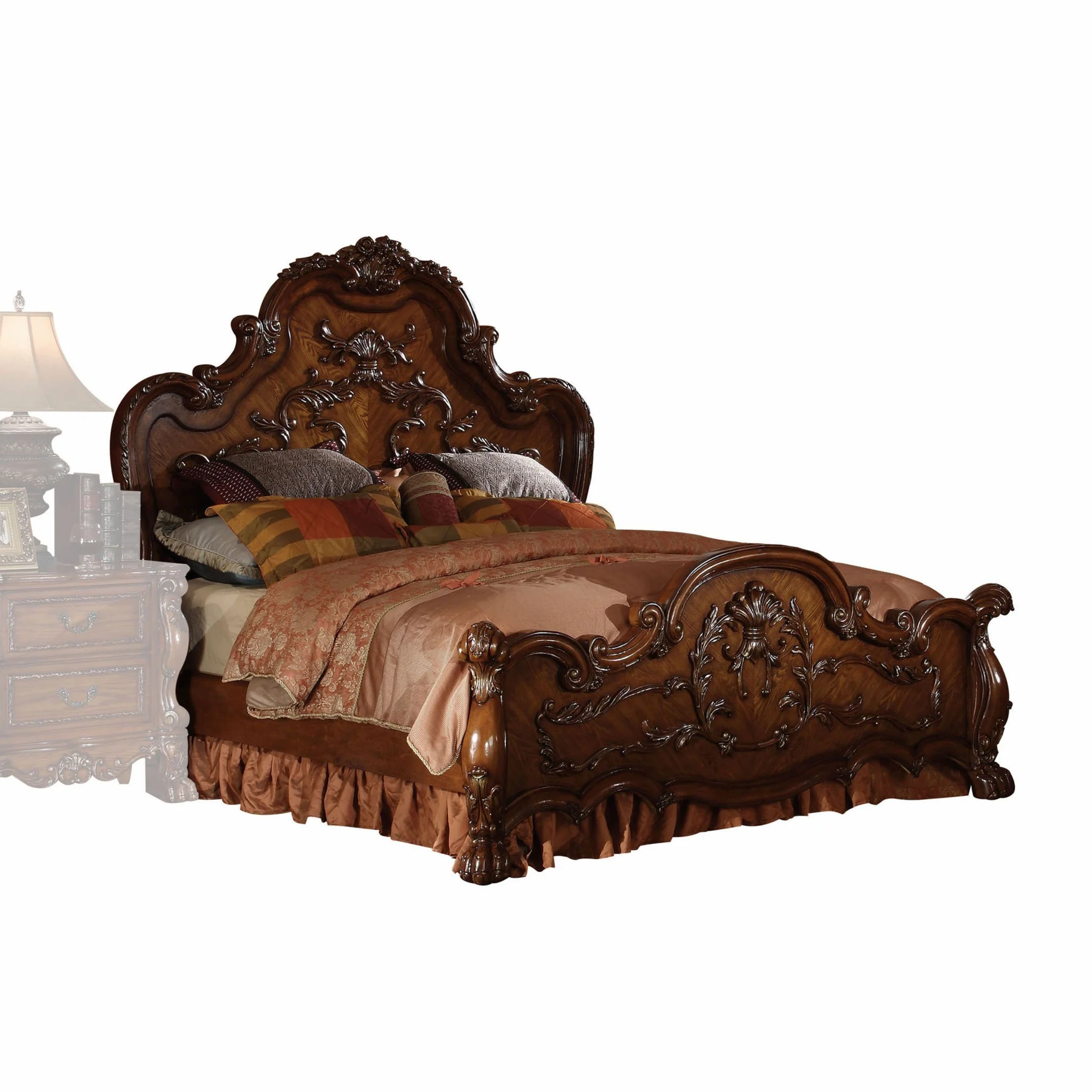 Cherry Oak Wood Poly Resin Queen Bed By Homeroots - 346998 - Image 2