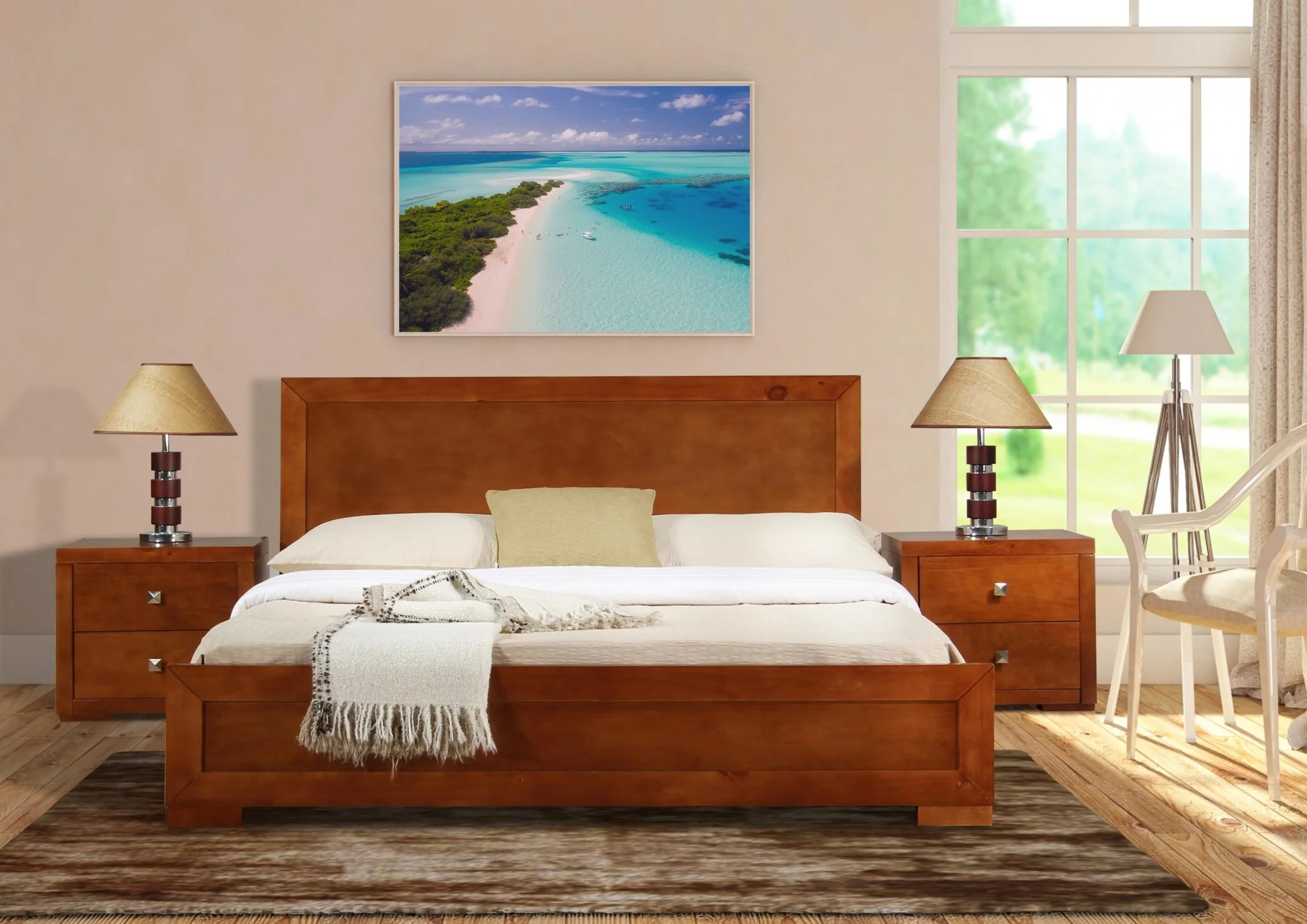 Cherry Wood Queen Platform Bed By Homeroots - 397097