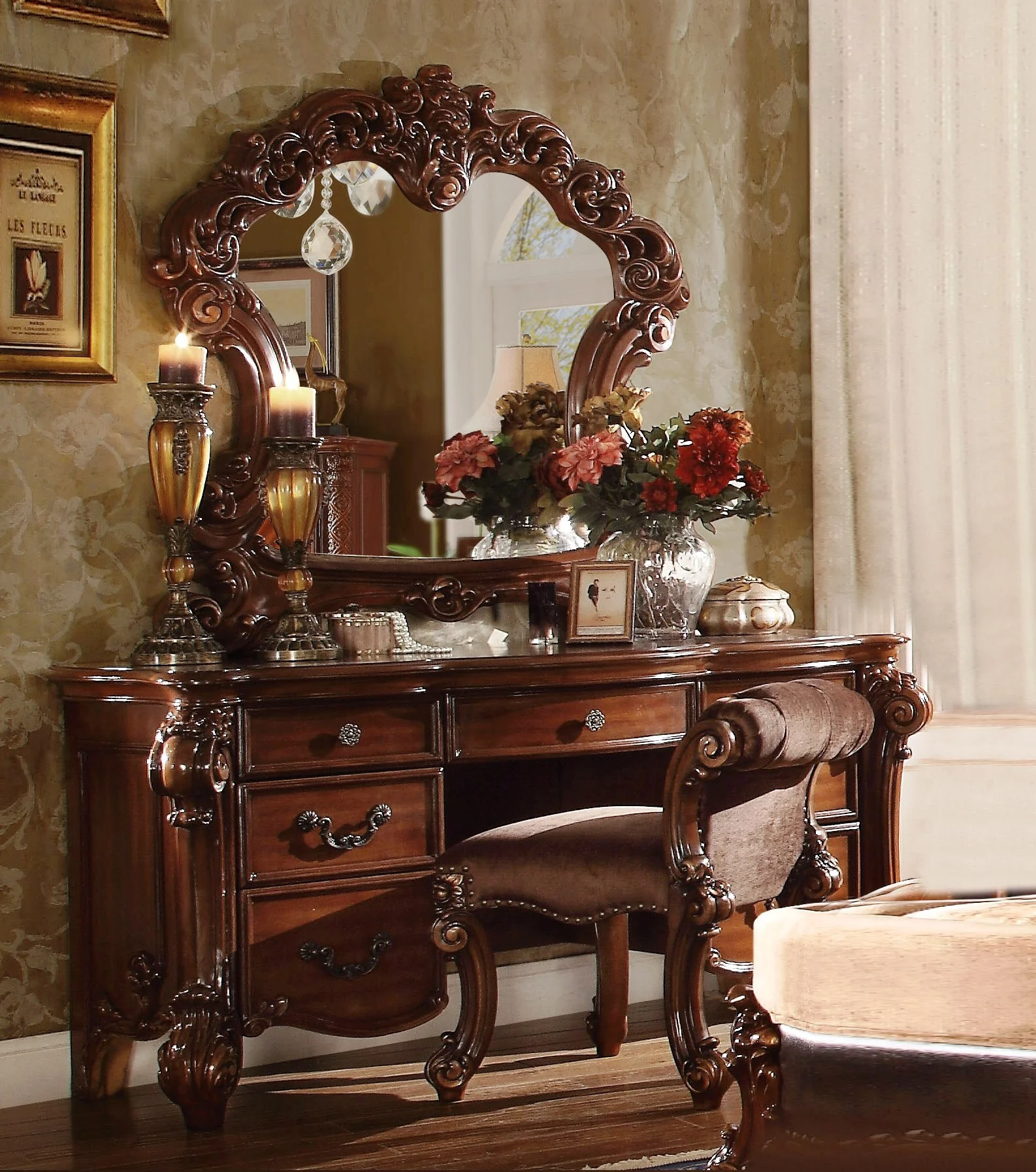 Cherry Wood Vanity Desk By Homeroots
