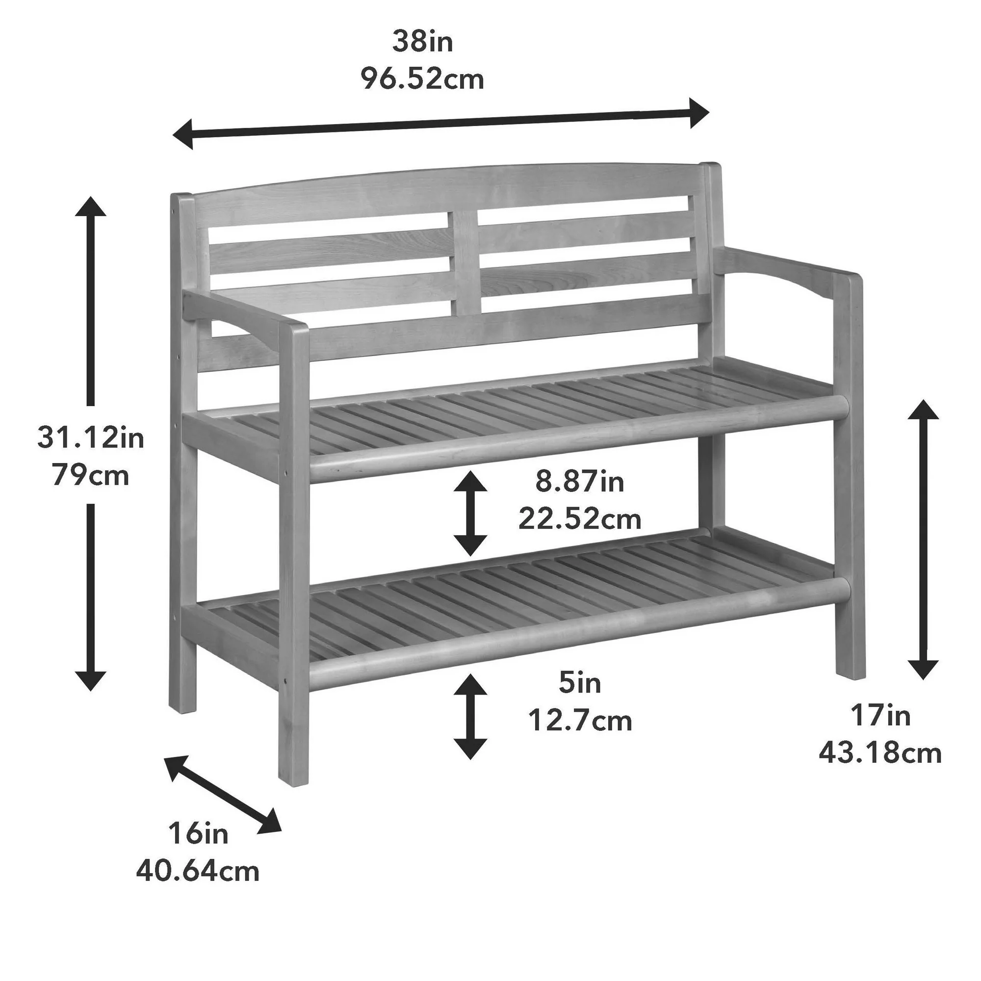 Chestnut Finish Solid Wood Slat Bench with High Back and Shelf By Homeroots - Image 6