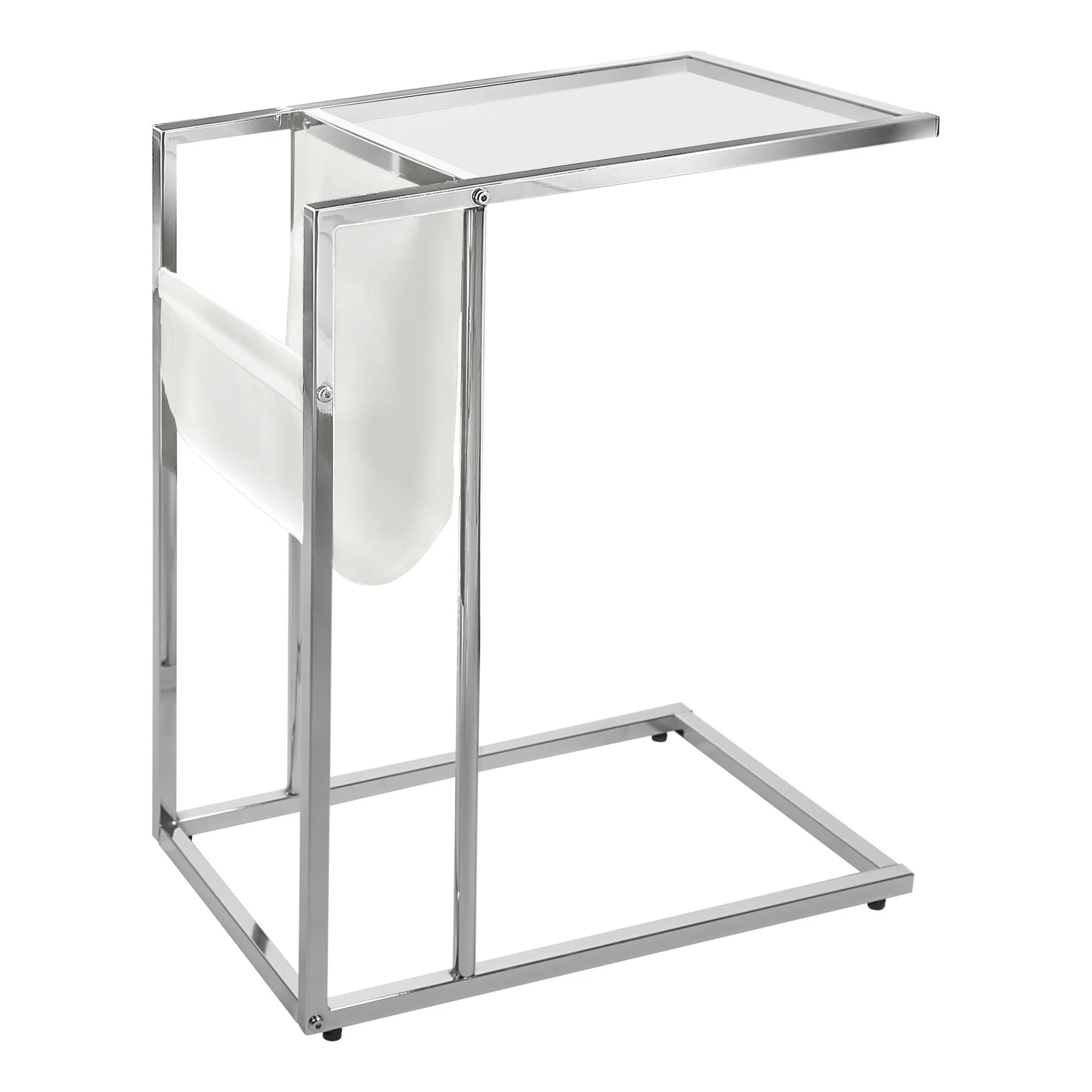 Chrome Tempered Glass Leather Look Accent Table By Homeroots