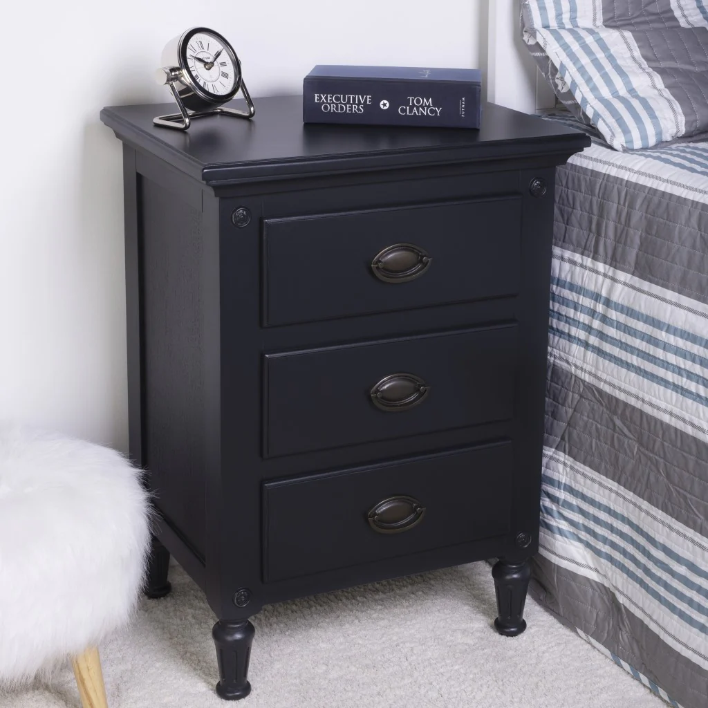 Classic Black 3 Drawer Nightstand By Homeroots