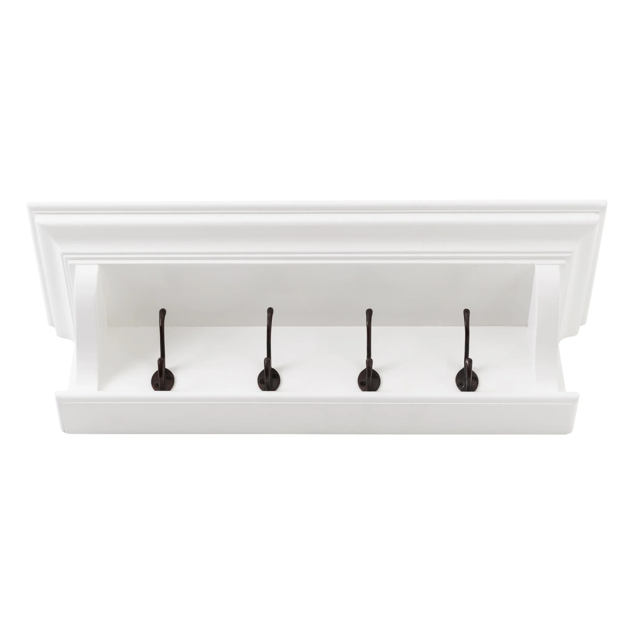 Classic White Wood Wide Four Hook Hanging Coat Rack By Homeroots