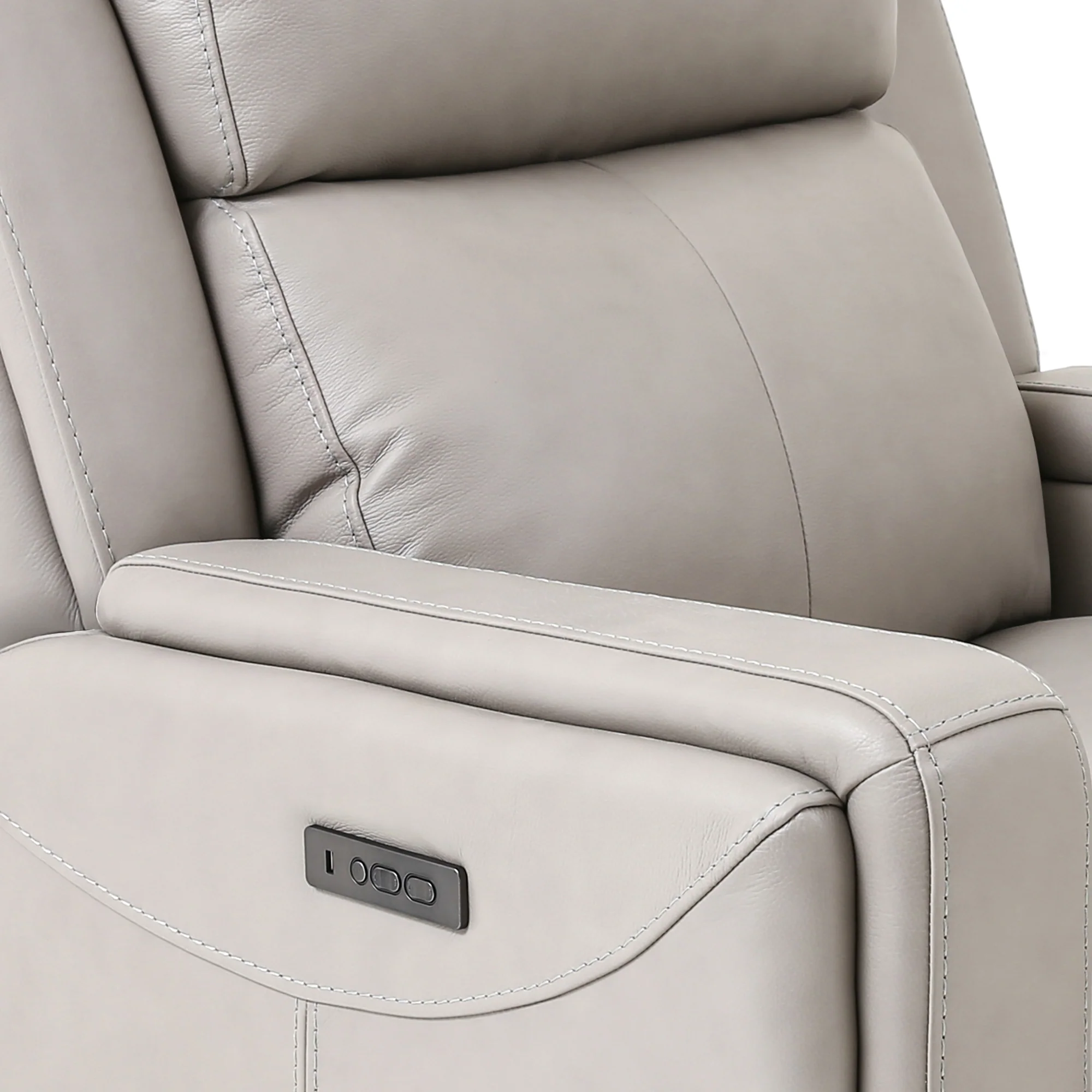 Claude Dual Power Headrest and Lumbar Support Reclining 2 Piece Sofa and Recliner Set in Light Grey Genuine Leather By Armen Living - Image 10