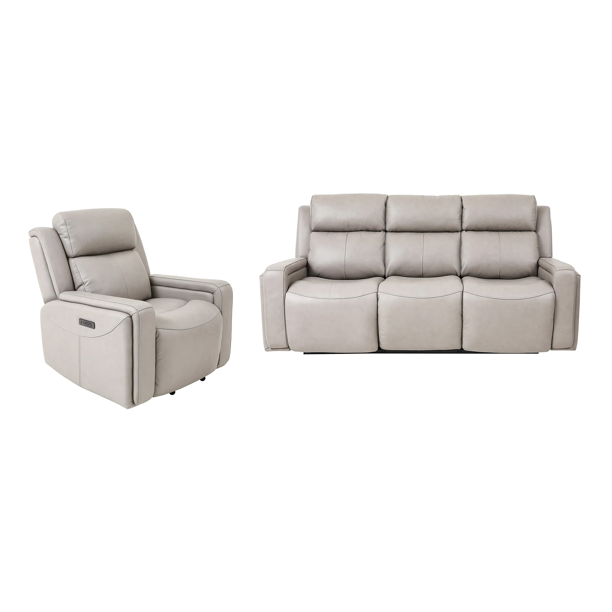Claude Dual Power Headrest and Lumbar Support Reclining 2 Piece Sofa and Recliner Set in Light Grey Genuine Leather By Armen Living - Image 2