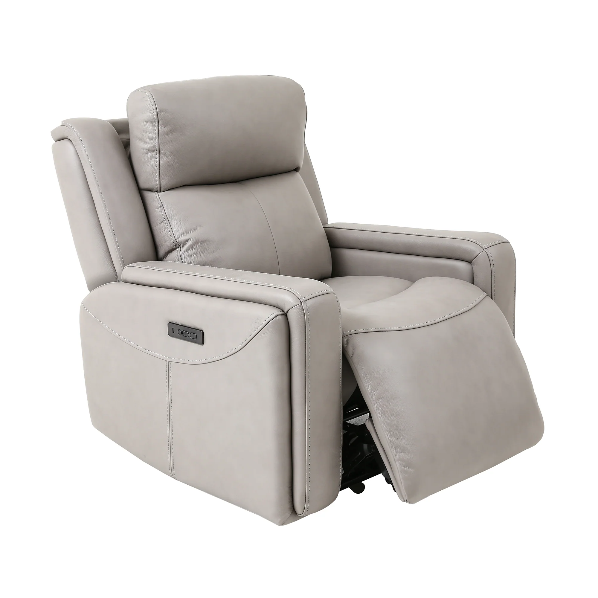 Claude Dual Power Headrest and Lumbar Support Reclining 2 Piece Sofa and Recliner Set in Light Grey Genuine Leather By Armen Living - Image 6