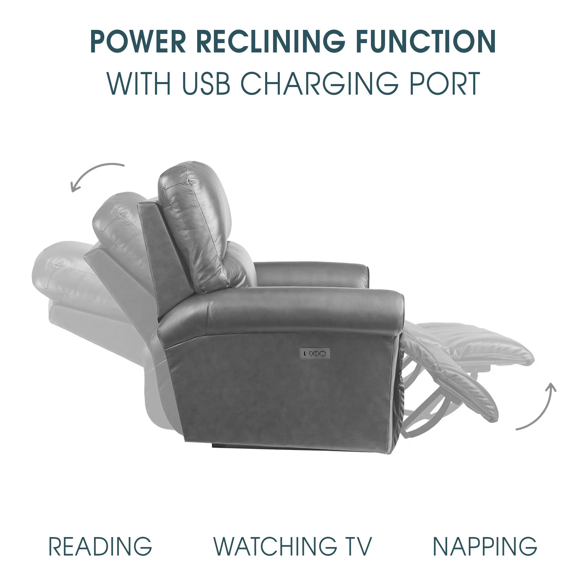 Claude Dual Power Headrest and Lumbar Support Reclining Sofa in Light Grey Genuine Leather By Armen Living - Image 9
