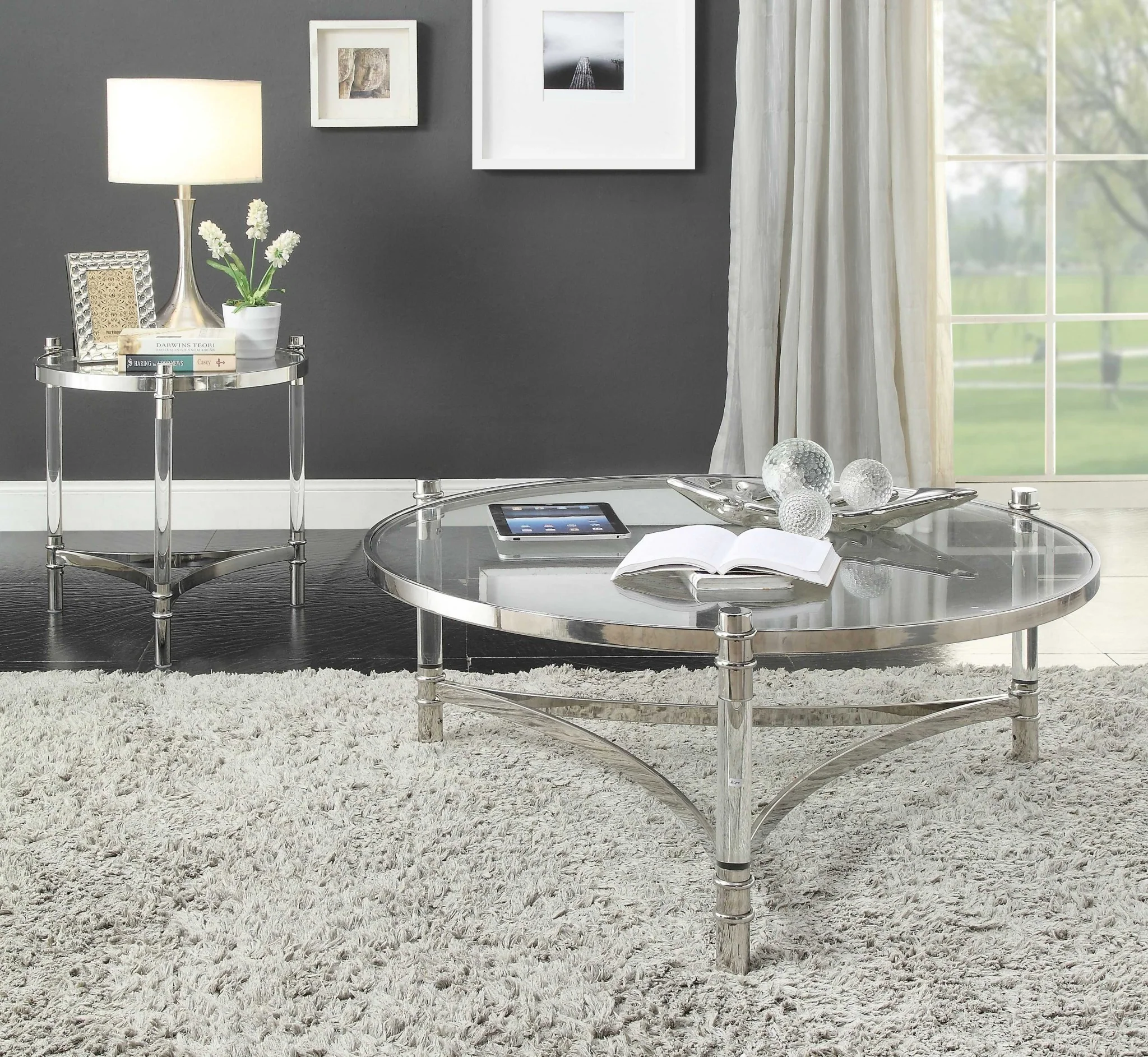 Clear Acrylic Stainless Steel And Clear Glass Coffee Table By Homeroots