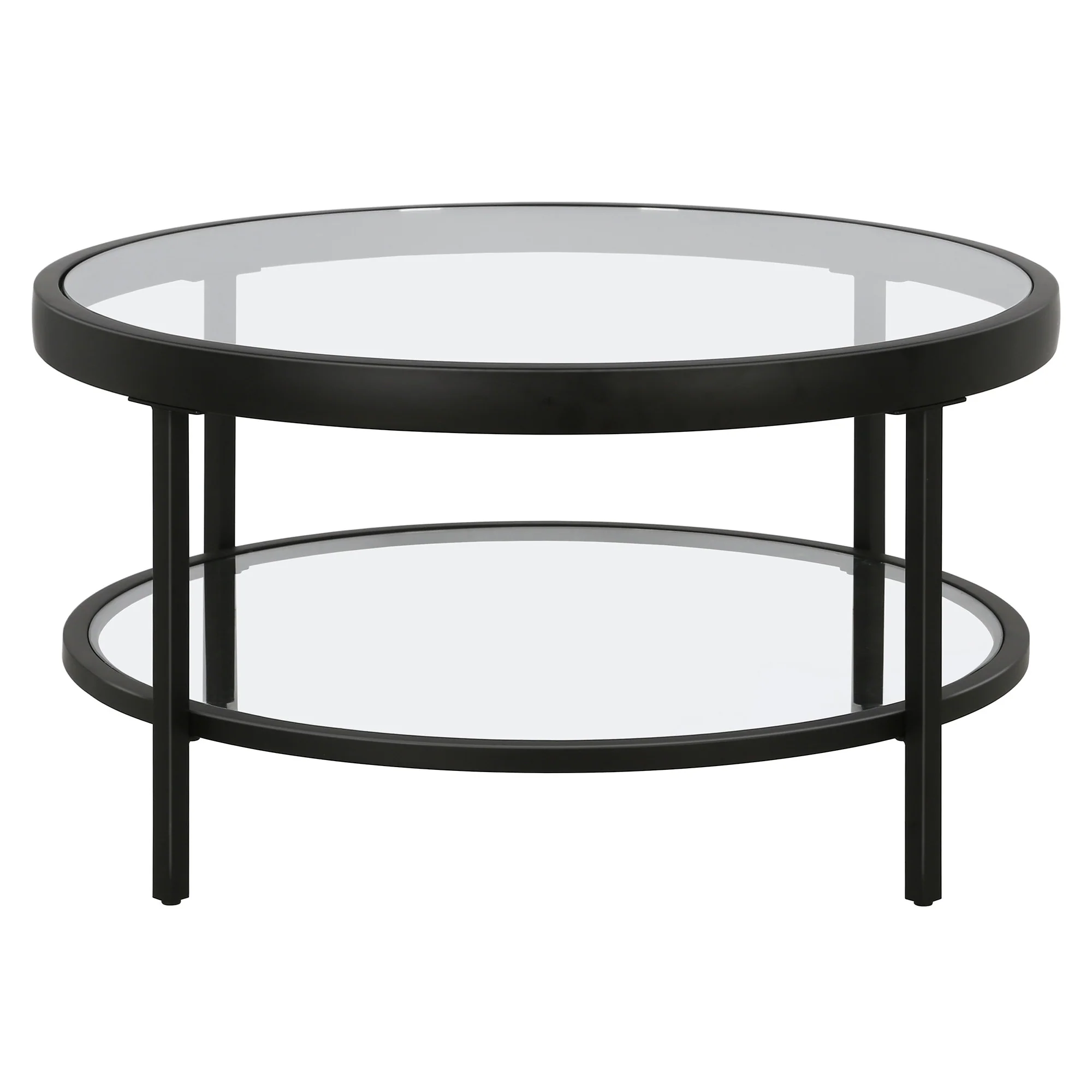 Clear And Black Glass And Steel Round Coffee Table With Shelf By Homeroots
