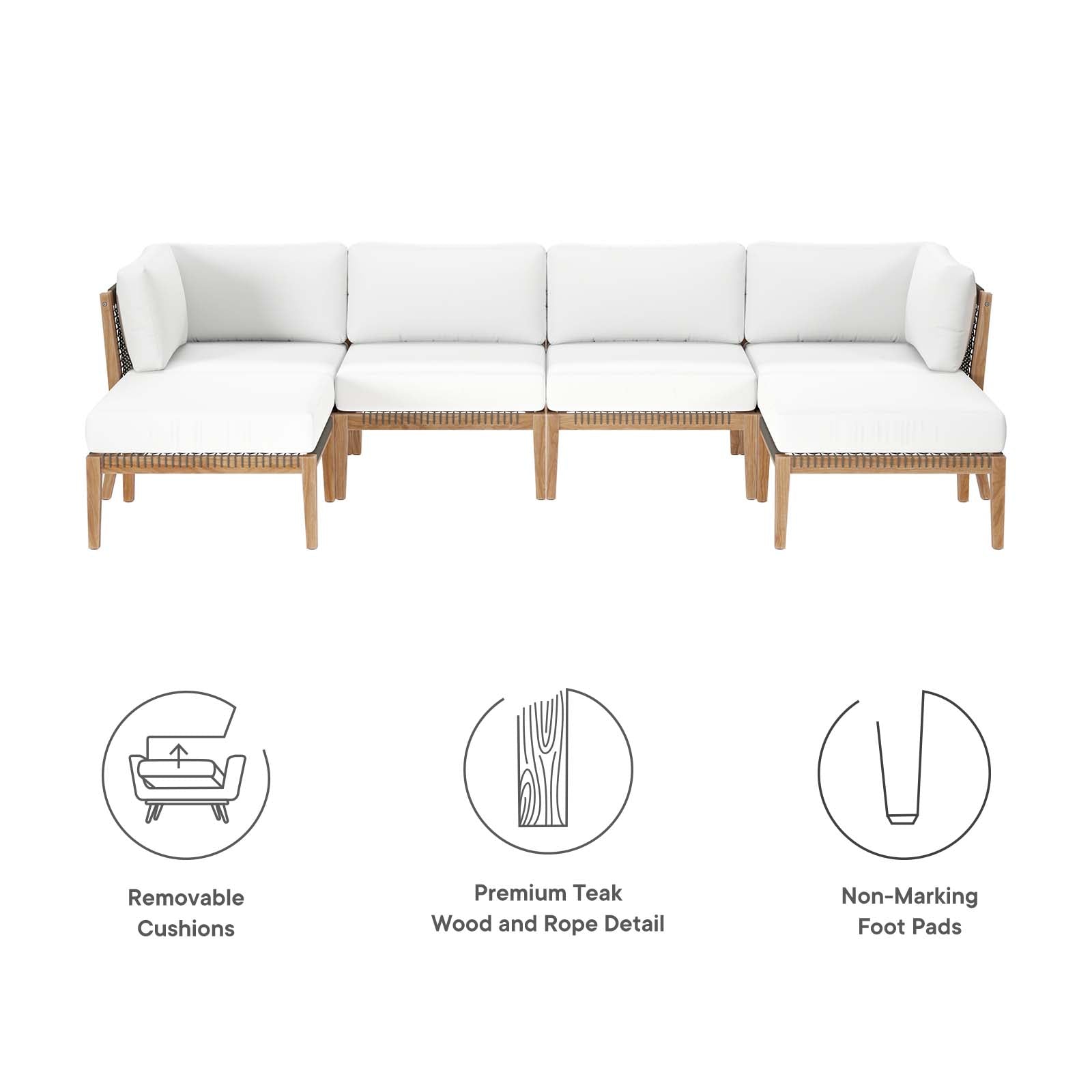 Clearwater Outdoor Patio Teak Wood 6-Piece Sectional Sofa By Modway - EEI-6122 - Image 43