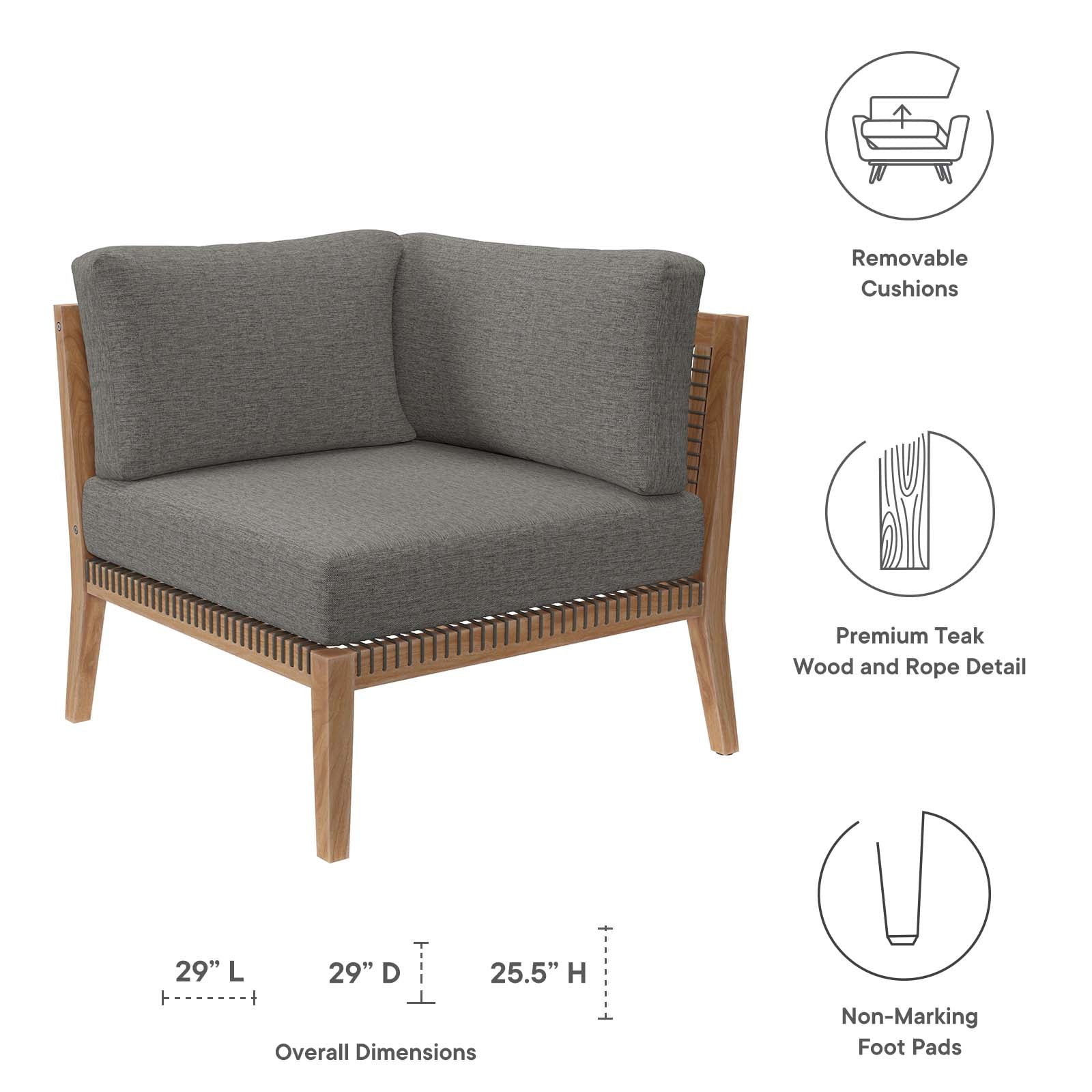 Clearwater Outdoor Patio Teak Wood Corner Chair By Modway - EEI-5855 - Image 6