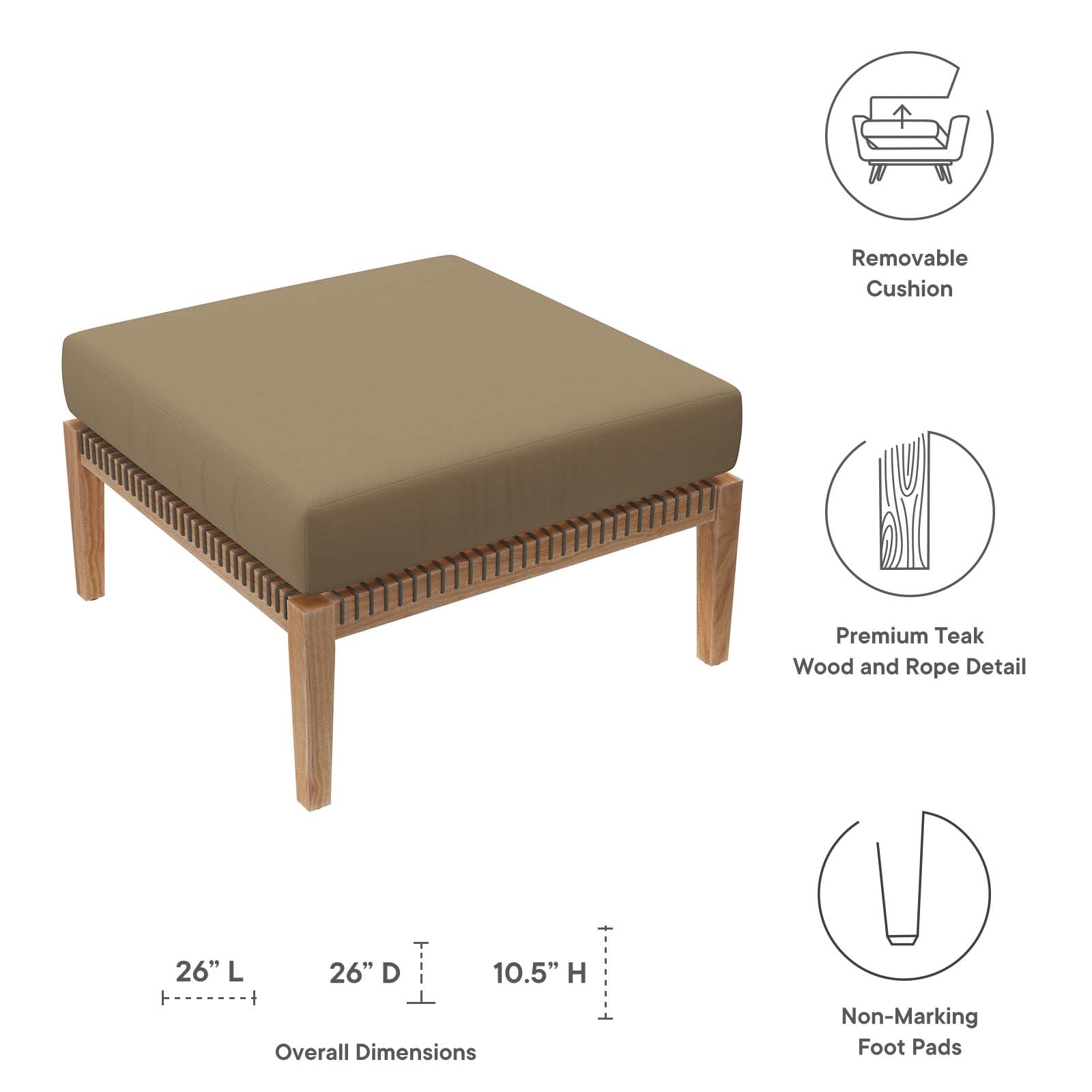 Clearwater Outdoor Patio Teak Wood Ottoman By Modway - EEI-5854 - Image 12