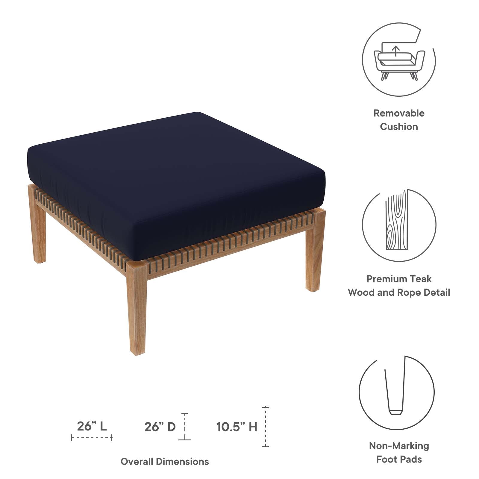 Clearwater Outdoor Patio Teak Wood Ottoman By Modway - EEI-5854 - Image 19