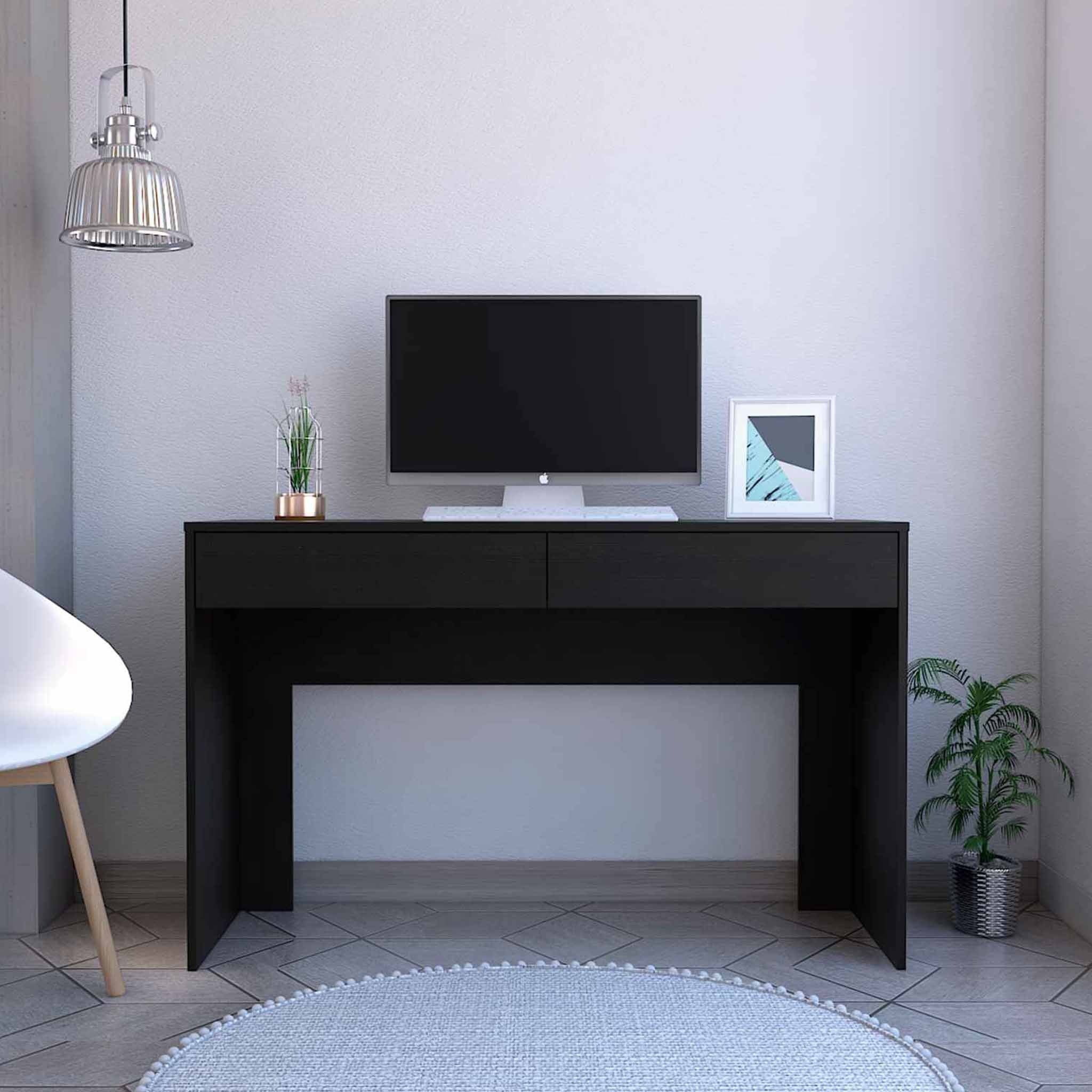 Clio Black Computer Desk with Two Drawers By Homeroots