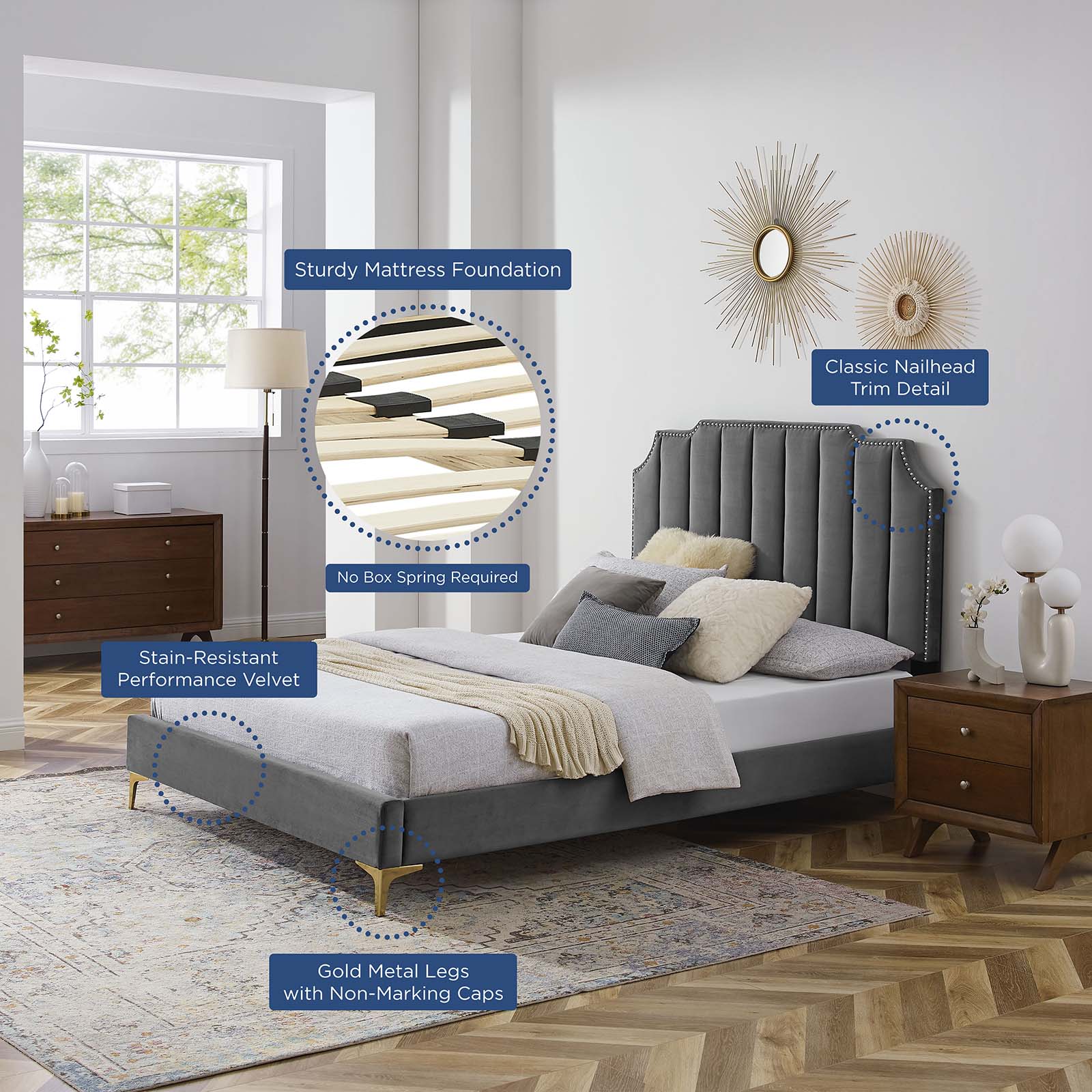 Colette King Performance Velvet Platform Bed By Modway - MOD-6894 - Image 9