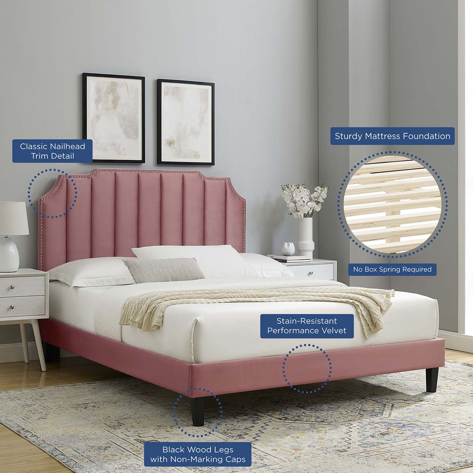 Colette King Performance Velvet Platform Bed By Modway - MOD-7075 - Image 25