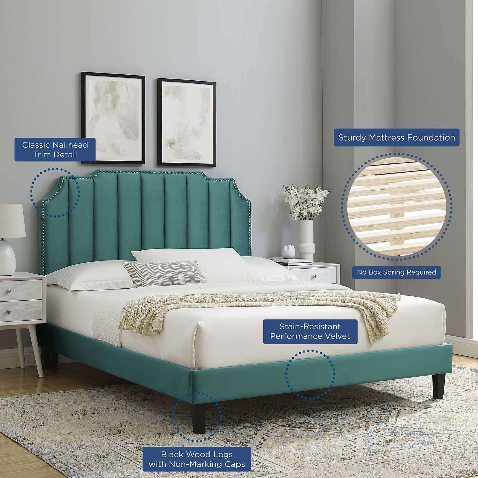 Colette Queen Performance Velvet Platform Bed By Modway - MOD-6585 - Image 105