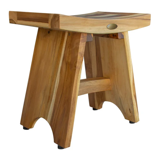 Compact Contemporary Teak Shower Stool in Natural Finish By Homeroots