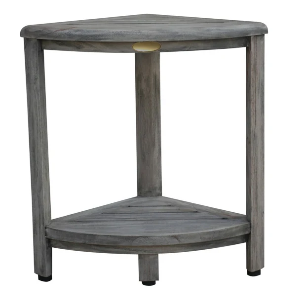 Compact Teak Corner Shower Outdoor Bench in Coquina Finish By Homeroots