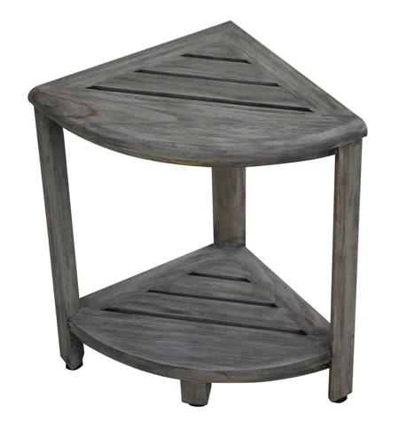 Compact Teak Corner Shower Outdoor Bench in Coquina Finish By Homeroots - Image 2