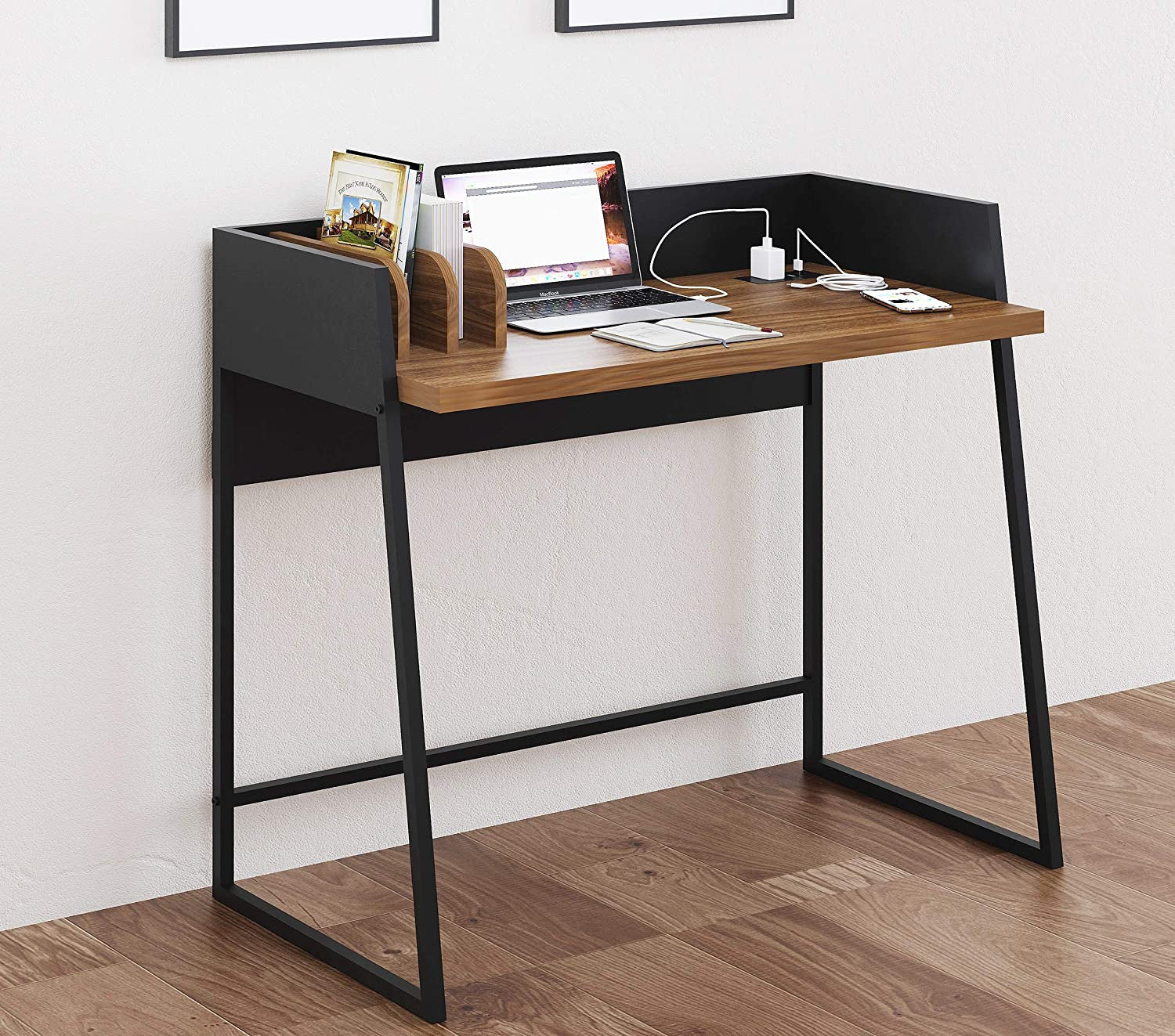Contemporary Brown and Black Computer And Writing Desk with USB Port By Homeroots